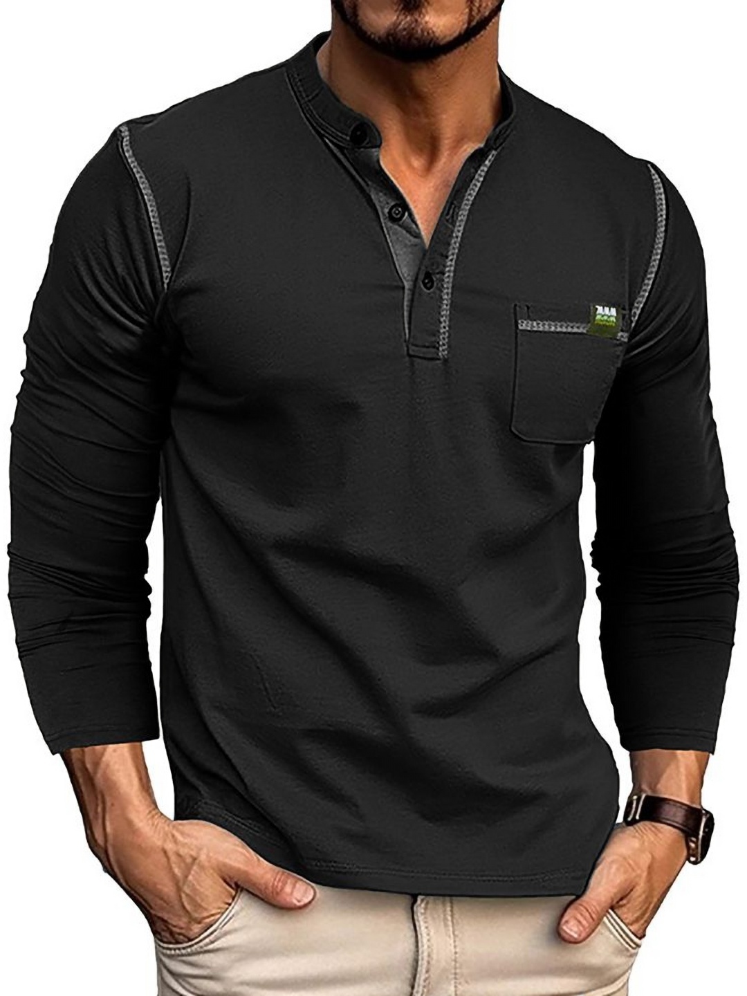 

StyleCast x Revolte Men Mandarin Collar T-shirt, Black