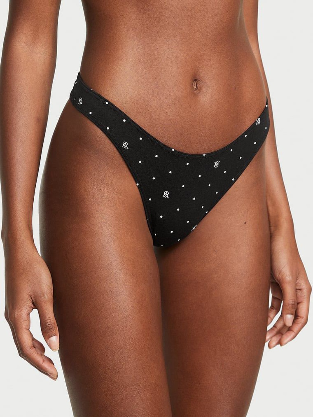

Victoria's Secret Printed Low-Rise Seamless Thong Briefs 112020105XCQ, Black
