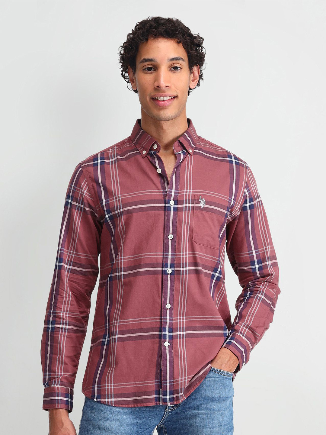 

U.S. Polo Assn. Denim Co. Men Smart Slim Fit Opaque Checked Casual Shirt, Red