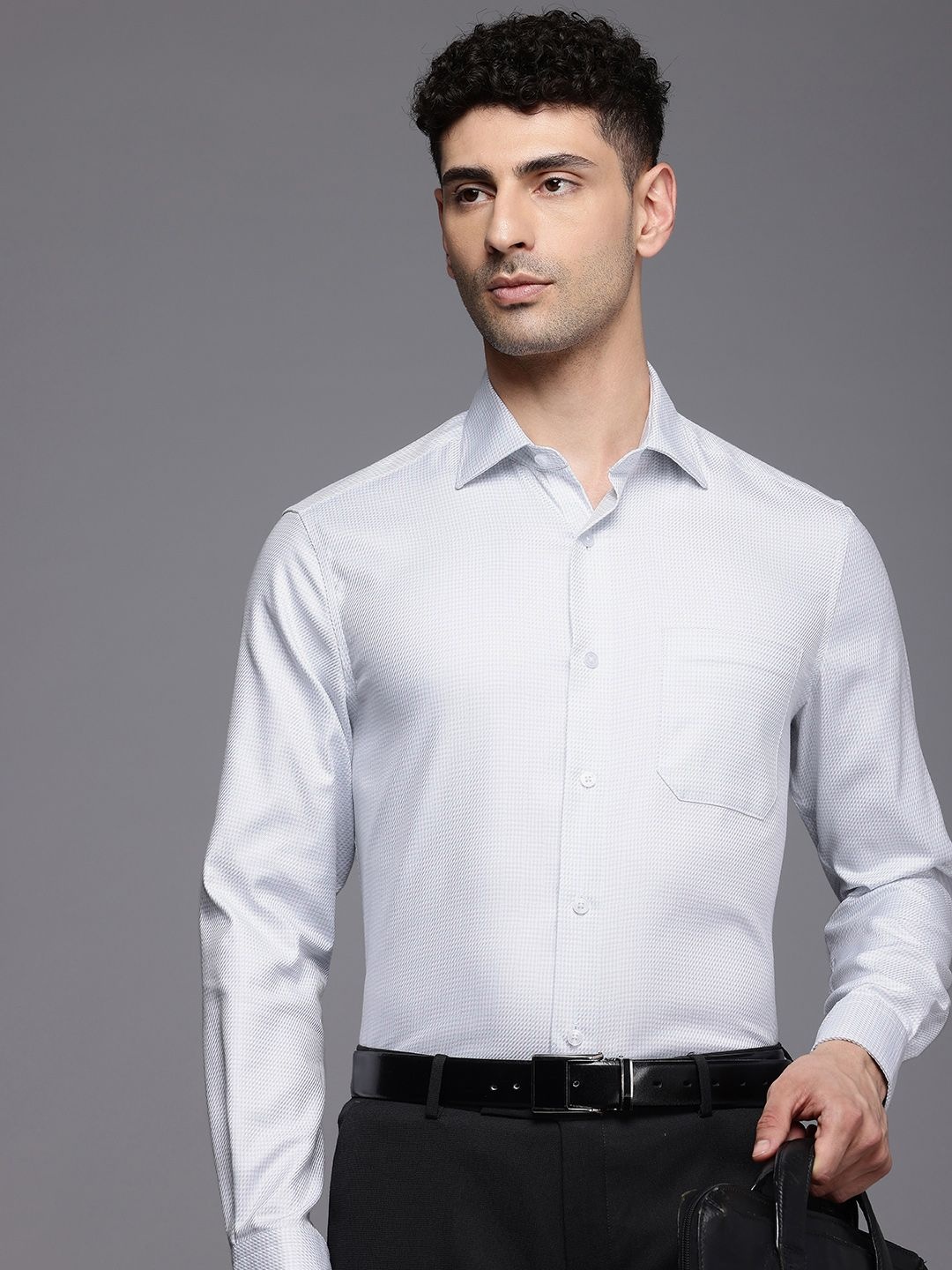 

Louis Philippe Classic Textured Self Design Wrinkle Free Pure Cotton Formal Shirt, White