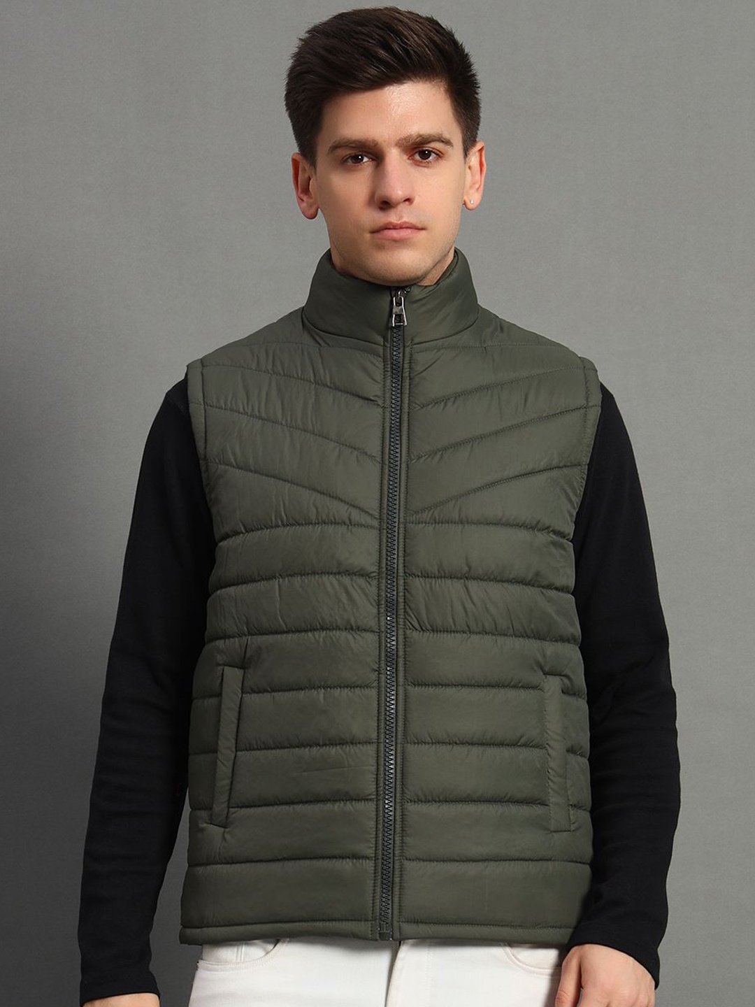 

GET GOLF Men Polyester Bomber Jacket, Olive