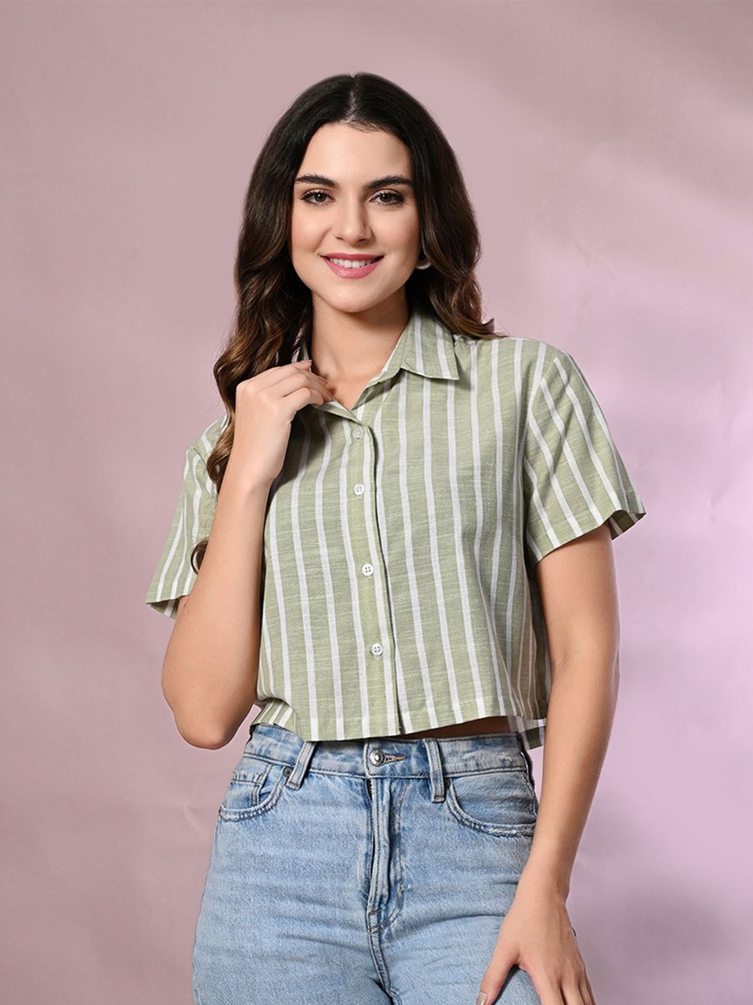 

all about you Women Boxy Opaque Striped Party Shirt, Green