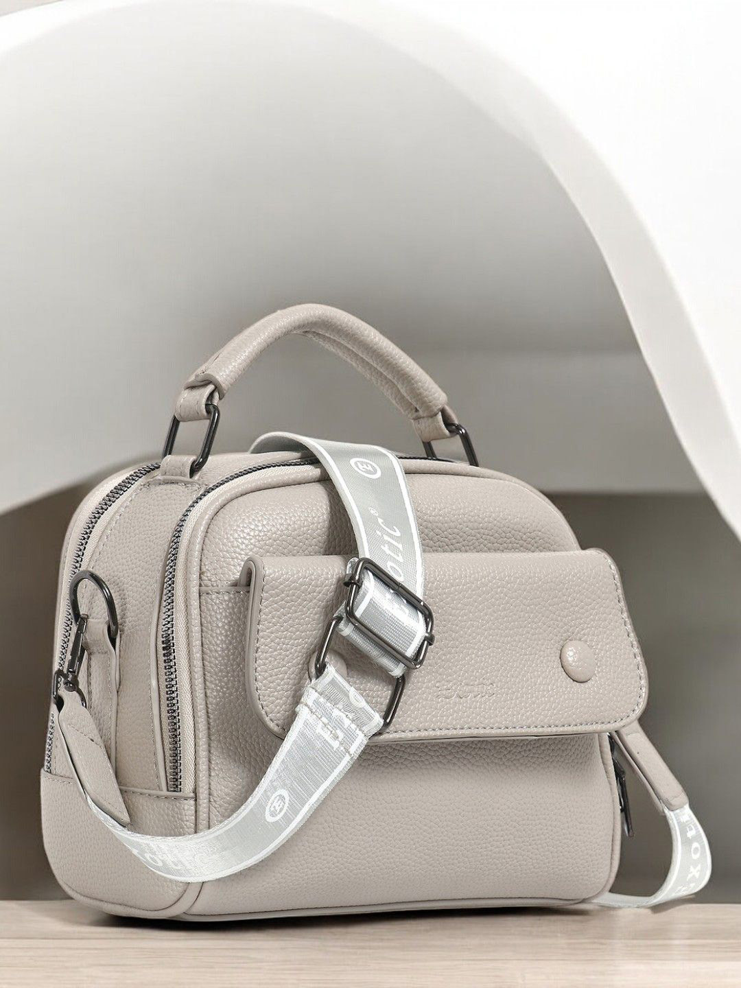 

Exotic Textured Half Moon Sling Bag, White