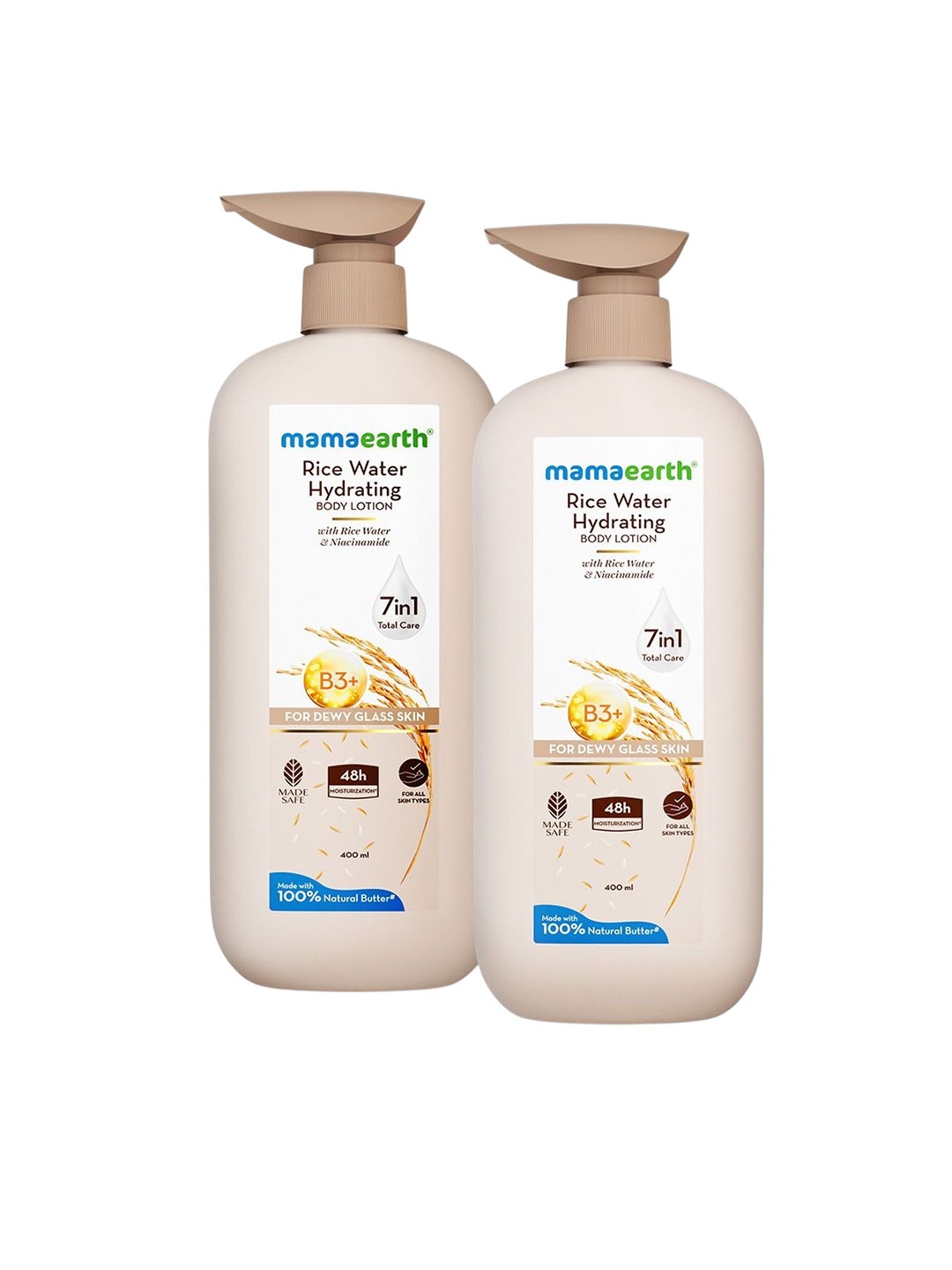 

Mamaearth Set Of 2 Rice Water Hydrating Body Lotion - 400 ml Each, White