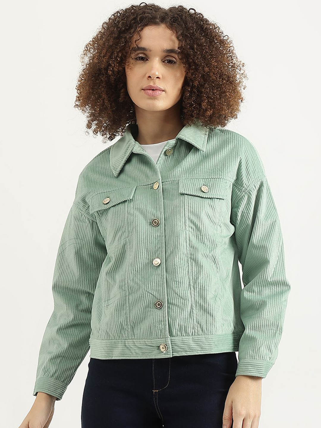

United Colors of Benetton Women Denim Jacket with Embroidered, Green
