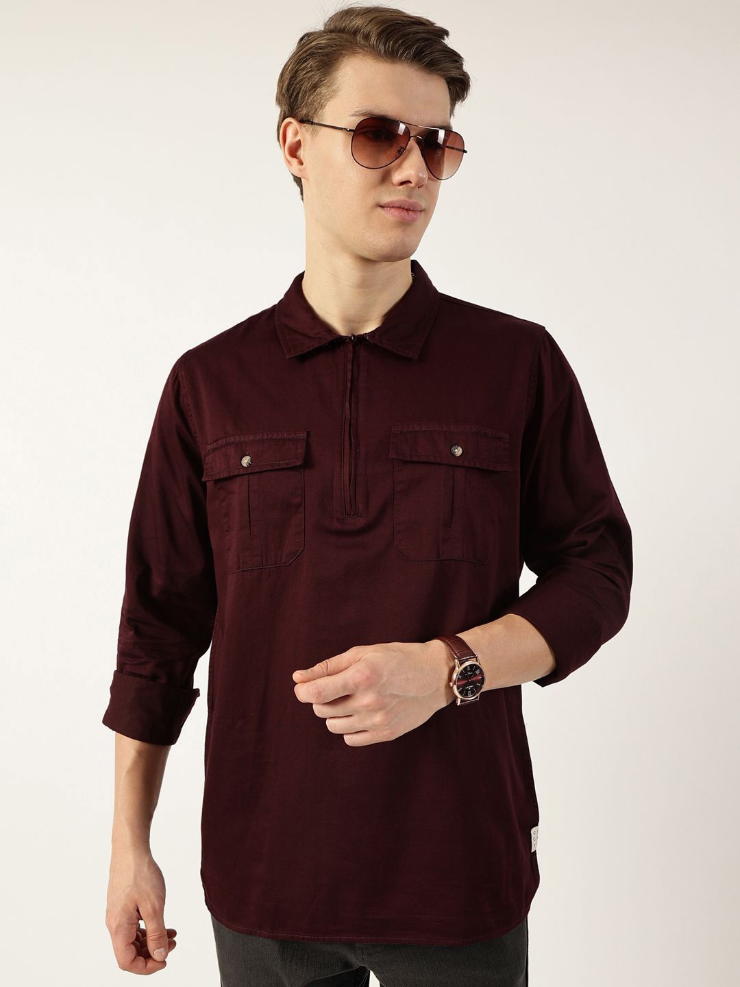 

Thomas Scott Men Classic Spread Collar Solid Cotton Casual Shirt, Purple