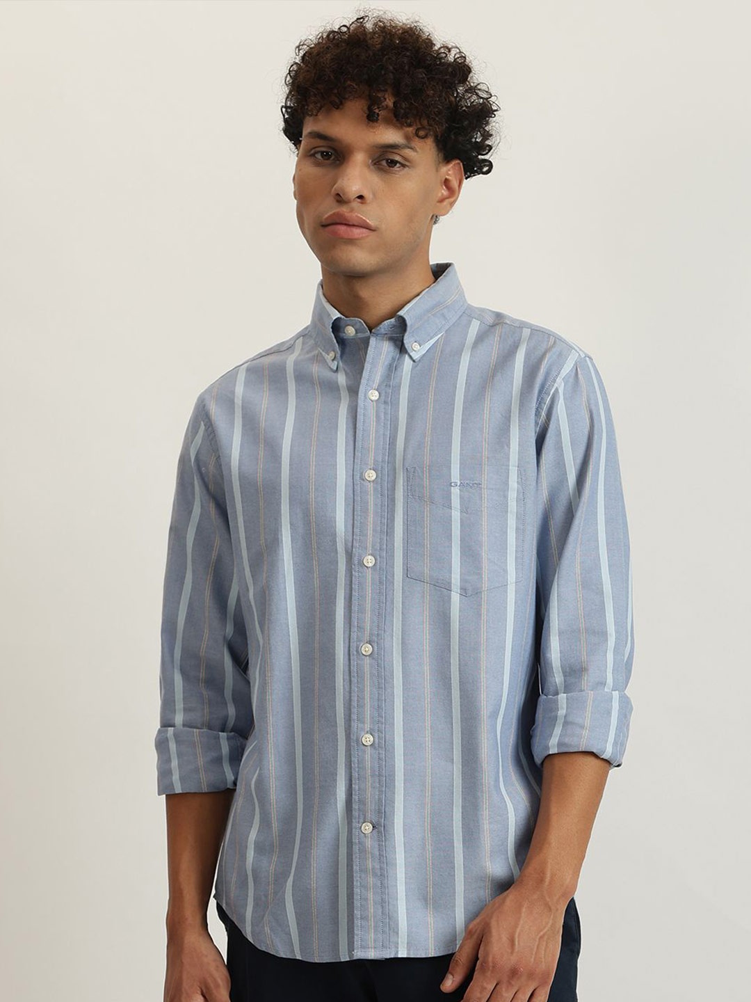 

GANT Men Opaque Striped Casual Shirt, Blue