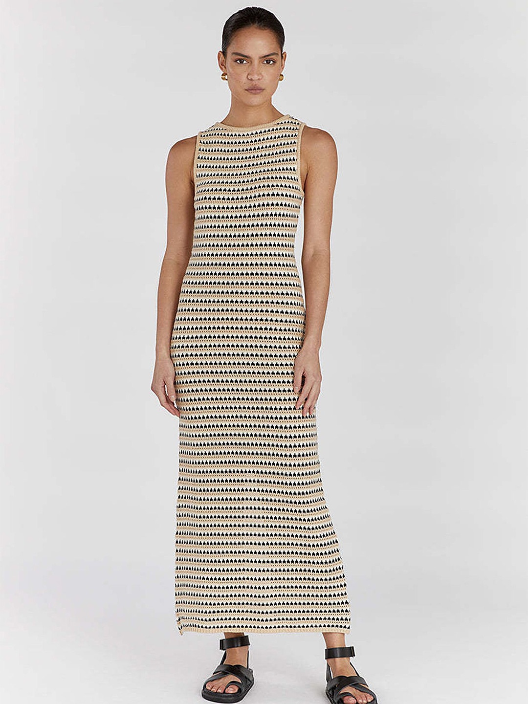 

LULU & SKY Women Striped Sleeveless Maxi Dress, White