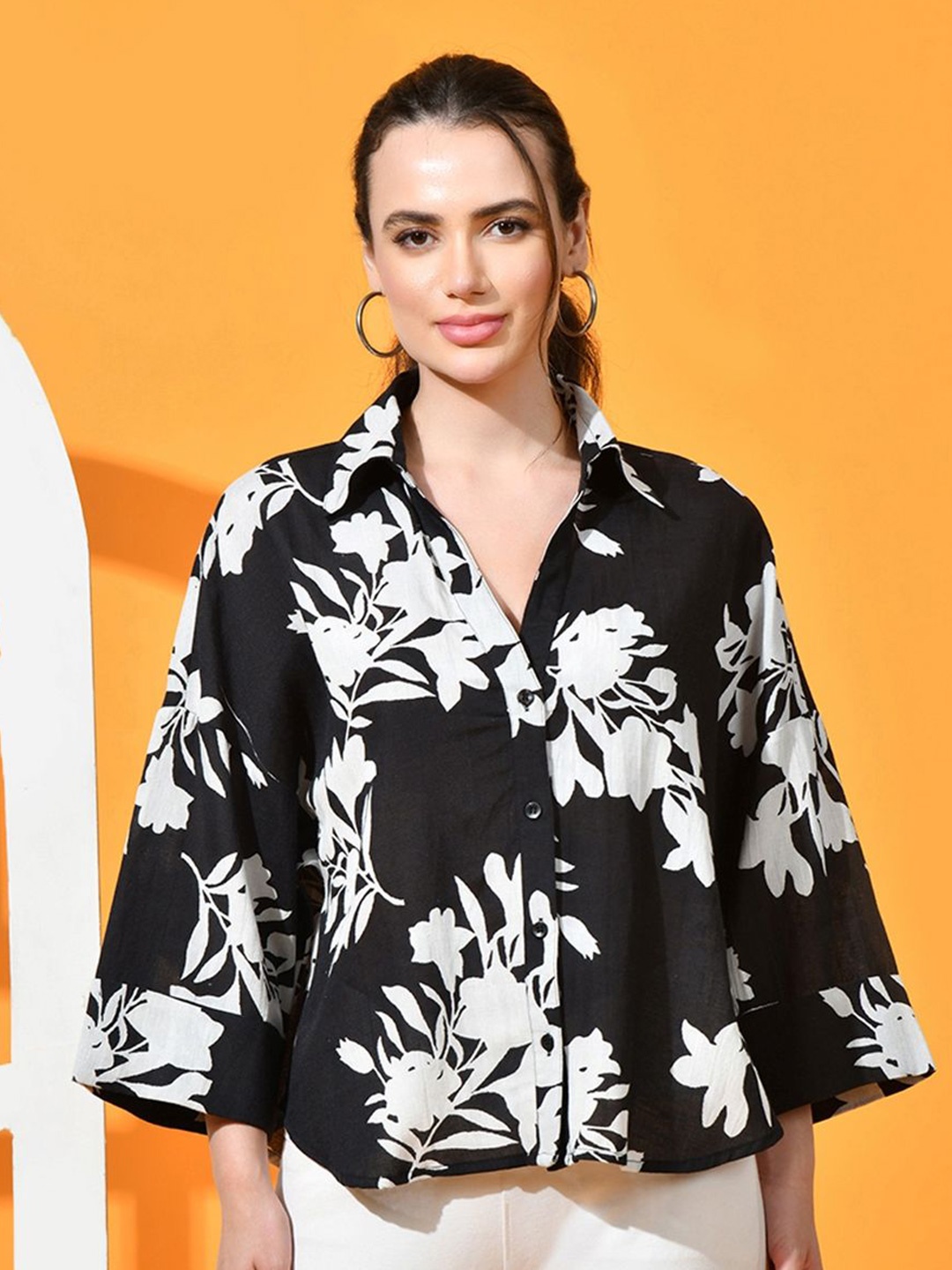 

all about you Women Floral Opaque Printed Party Shirt, Black