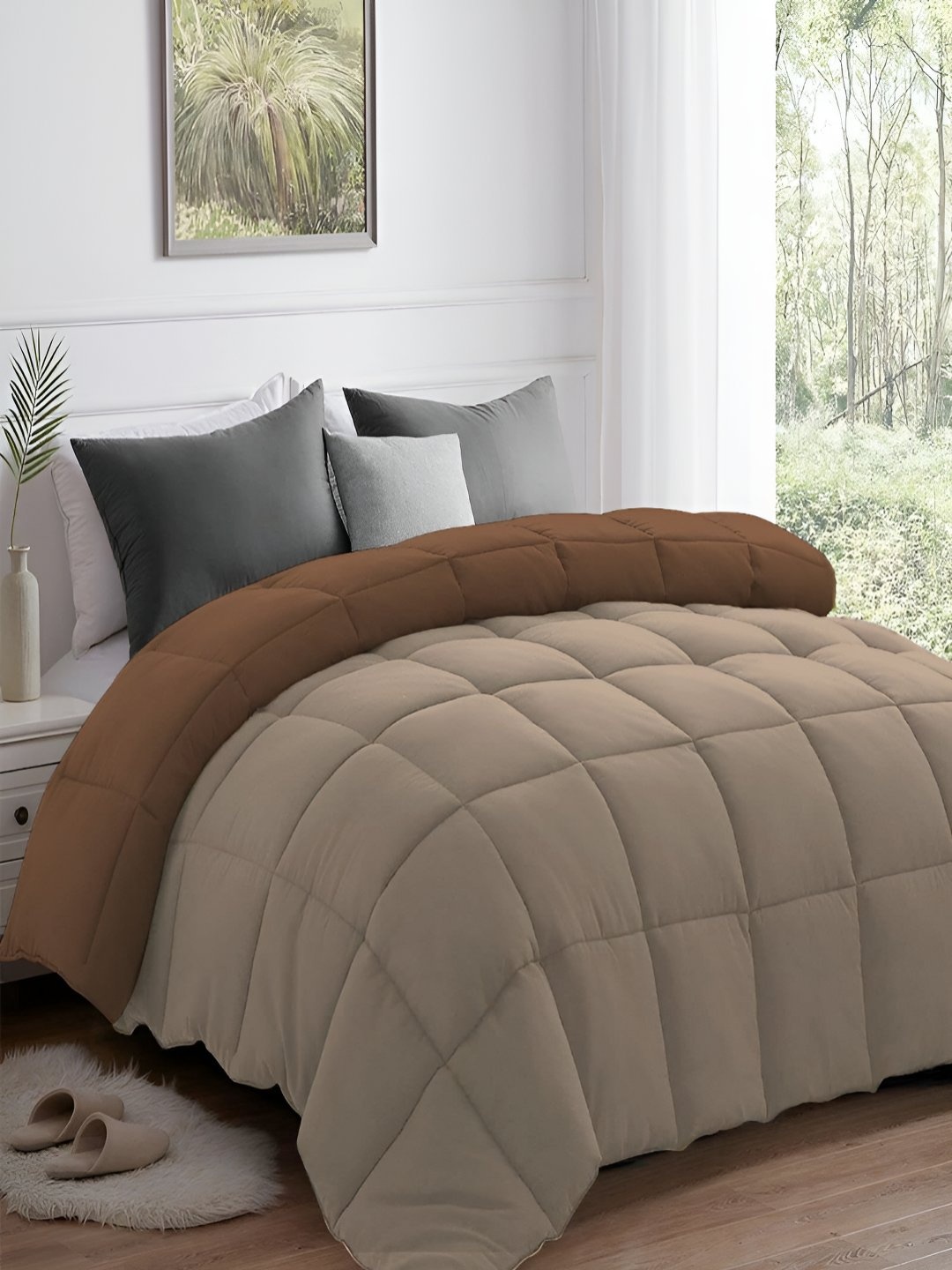 

tundwal's Brown & Grey Geometric Heavy Winter 210 GSM Single Bed Comforter