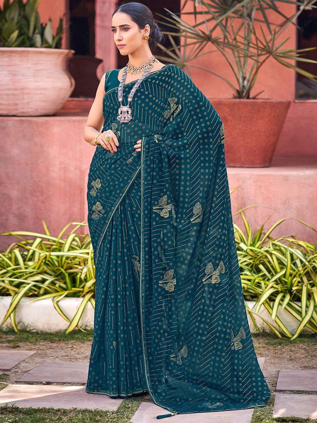 

Saree mall Ethnic Motifs Poly Georgette Sarees, Teal