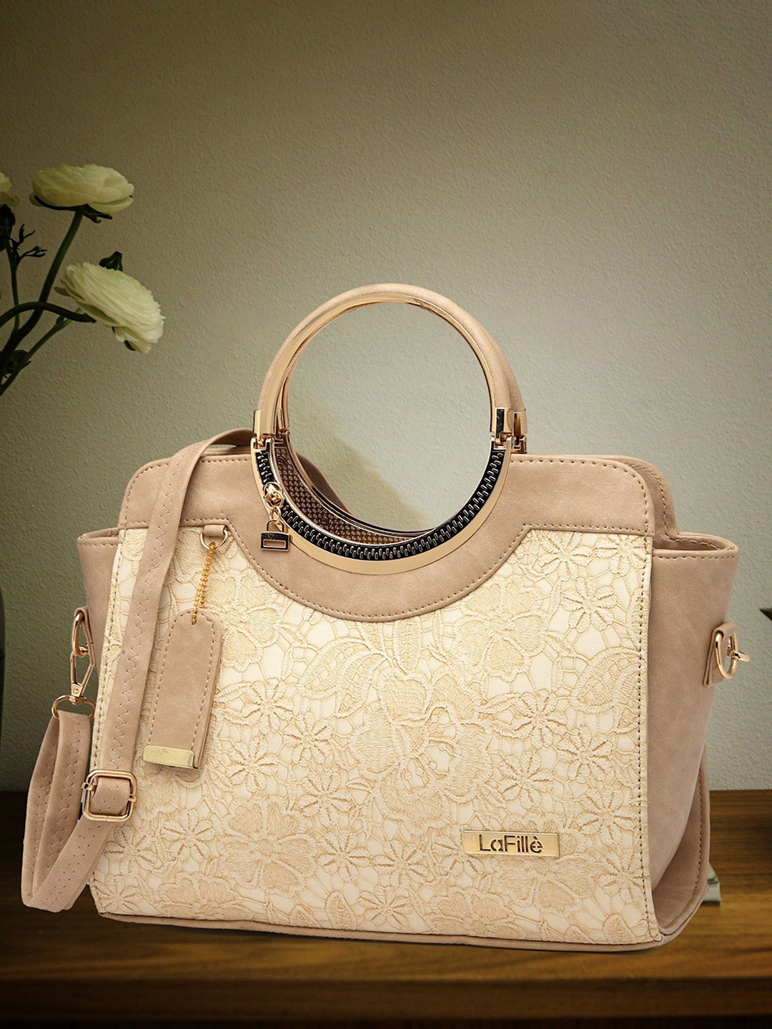 

LaFille PU Structured Handheld Bag with Quilted, Cream
