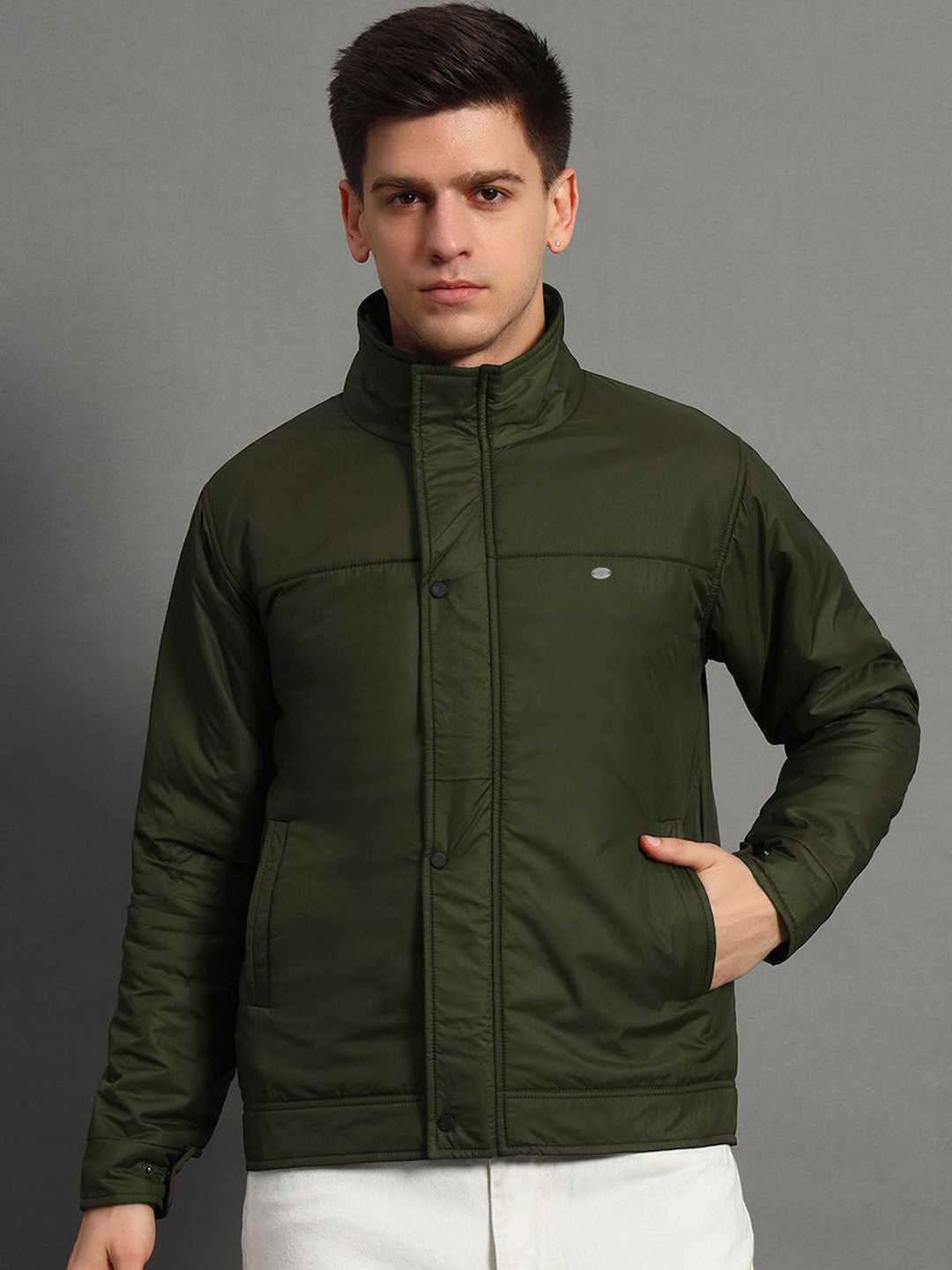 

GET GOLF Men Polyester Bomber Jacket, Olive