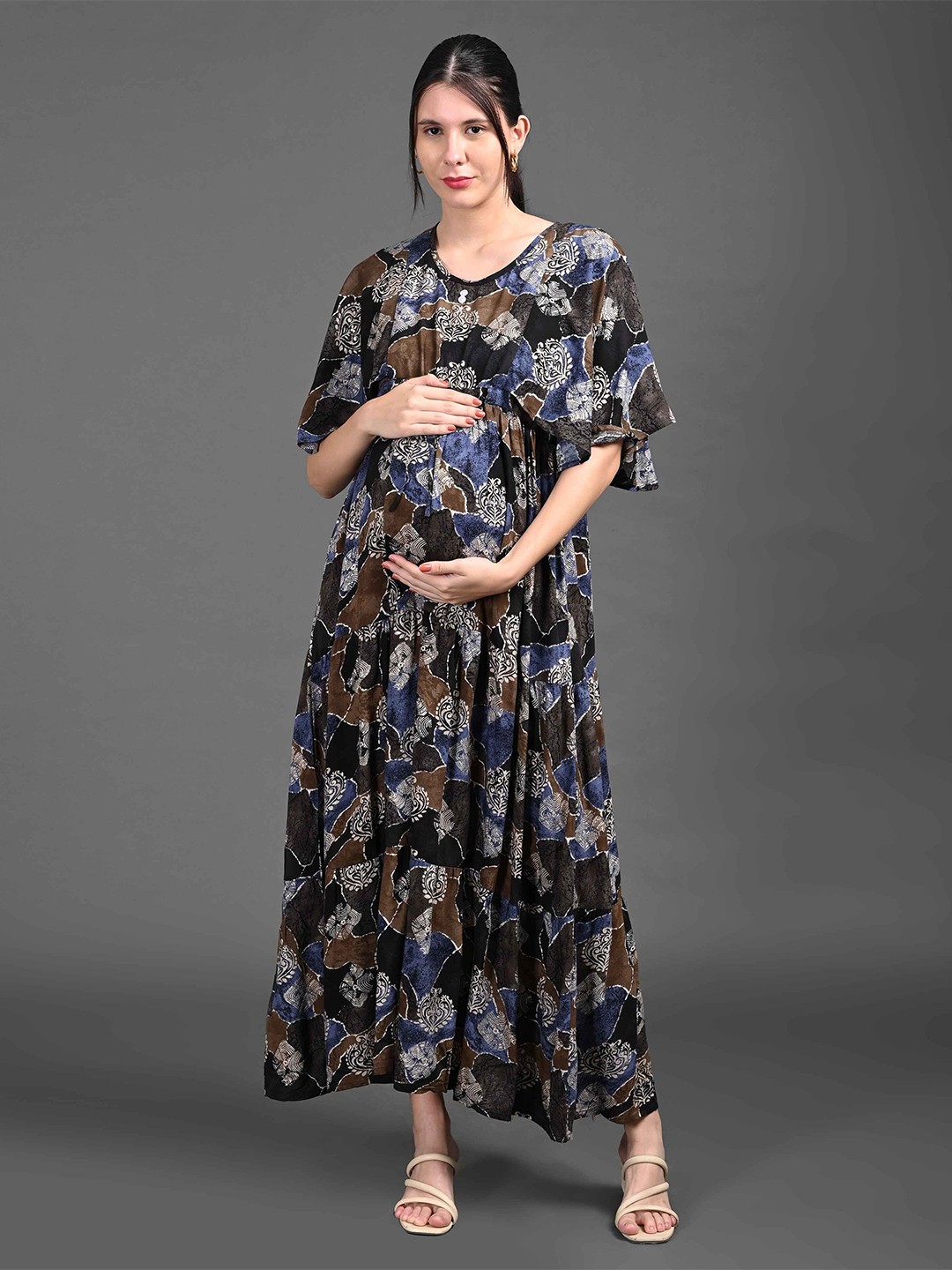 

GOLDSTROMS Floral Print Flared Sleeve Maternity Maxi Dress, Black