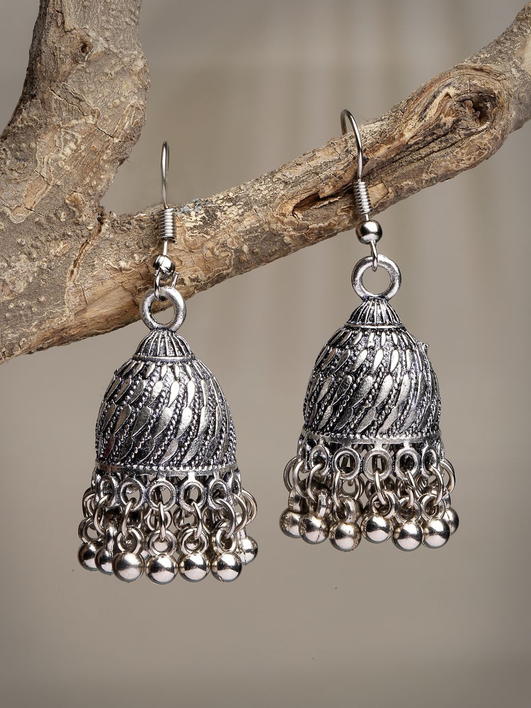 

NVR Contemporary Jhumkas Earrings, Silver