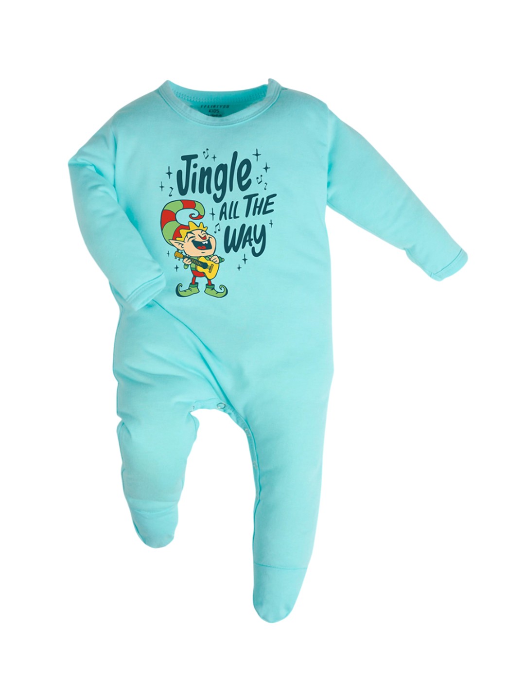 

FFLIRTYGO Christmas Infants Printed Cotton Sleepsuit, Turquoise blue