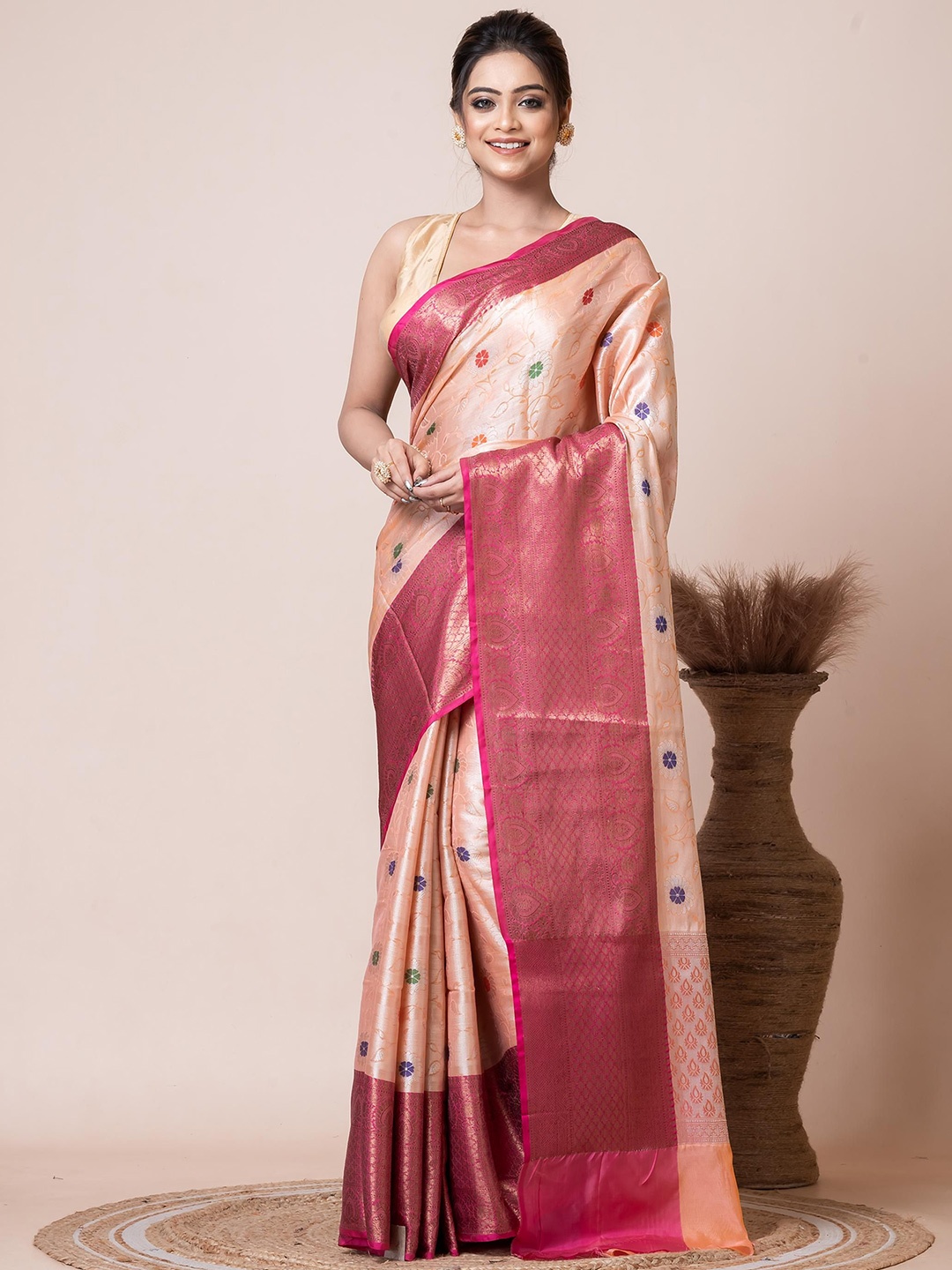 

VIBHAVARI Woven Design Zari Tissue Saree, Orange