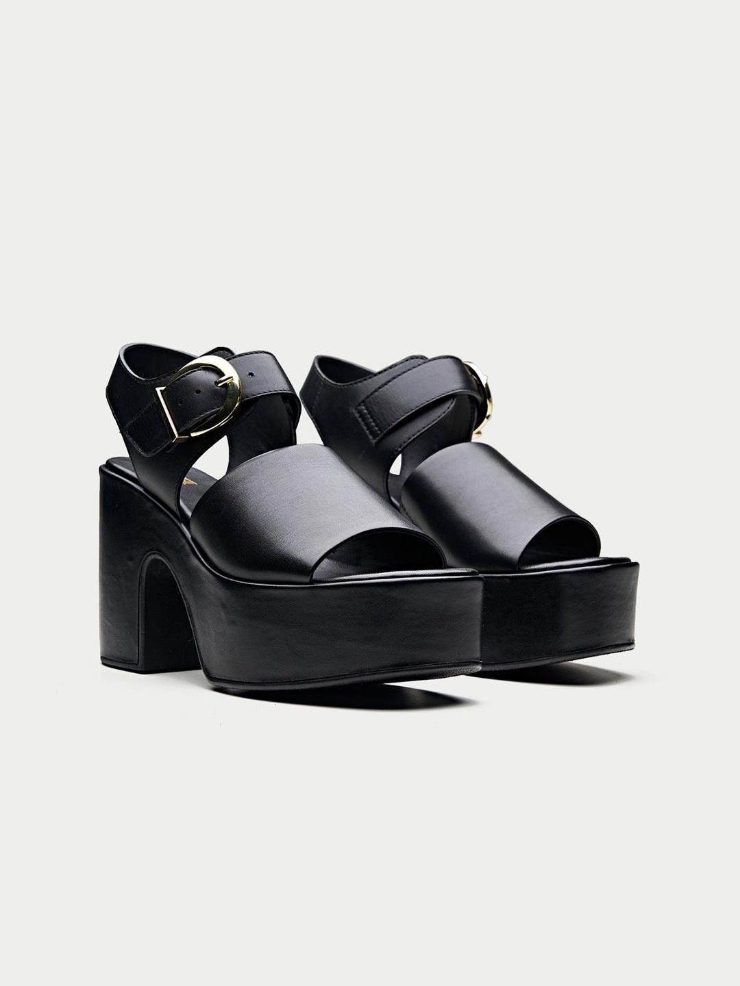 

Oroh Leather Party Platform Sandals with Buckles, Black