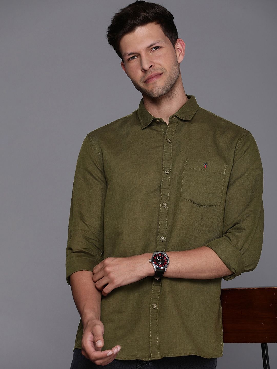 

Louis Philippe Jeans Slim Fit Pure Linen Casual Shirt, Olive