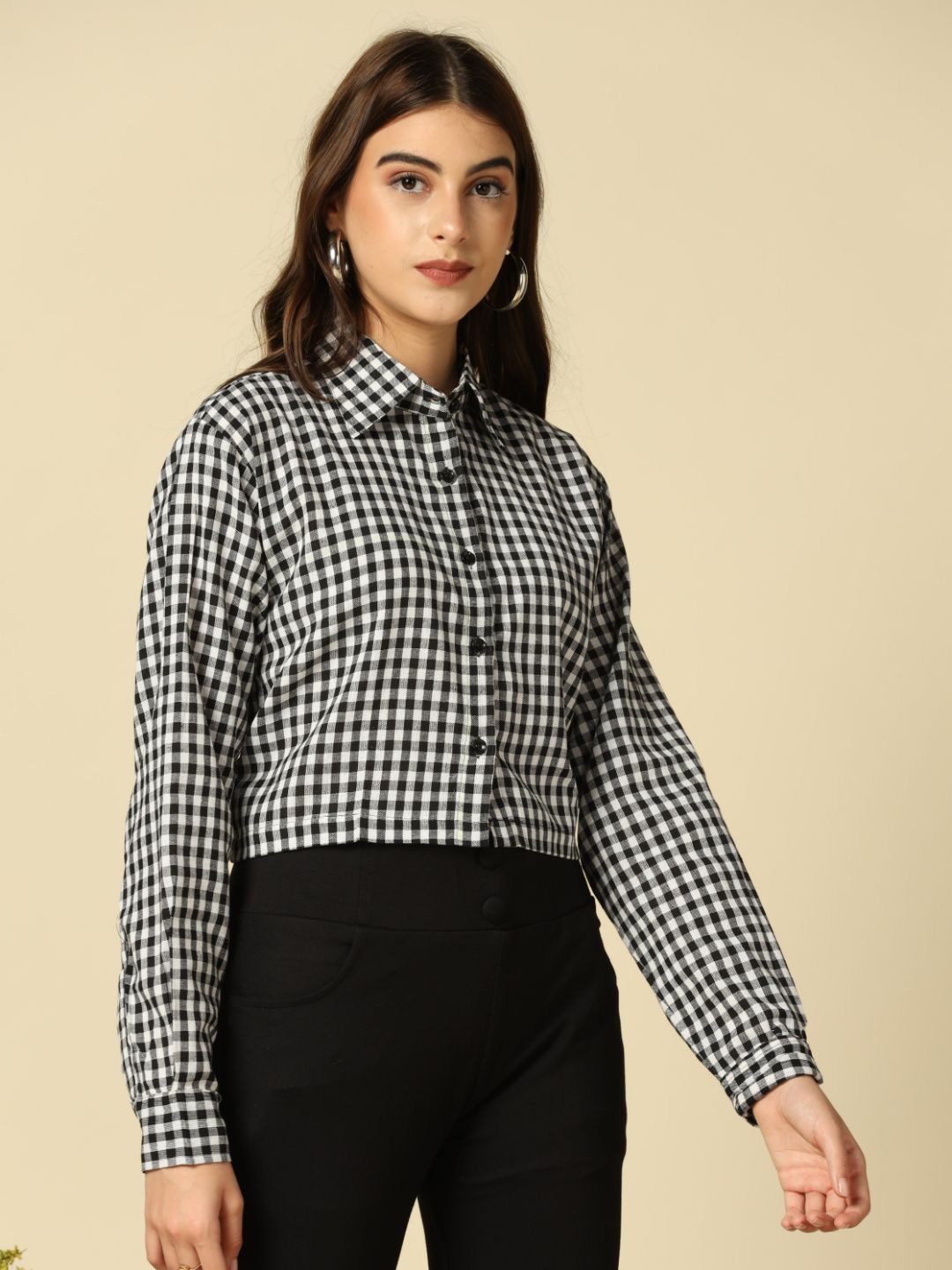 

Oh Rare Women Gingham Checks Opaque Checked Casual Shirt, Black