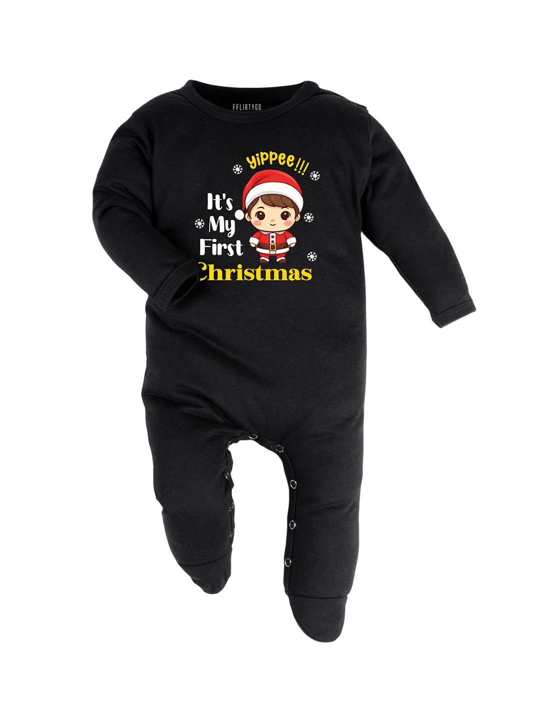 

FFLIRTYGO Infants Printed Pure Cotton Sleepsuit, Black