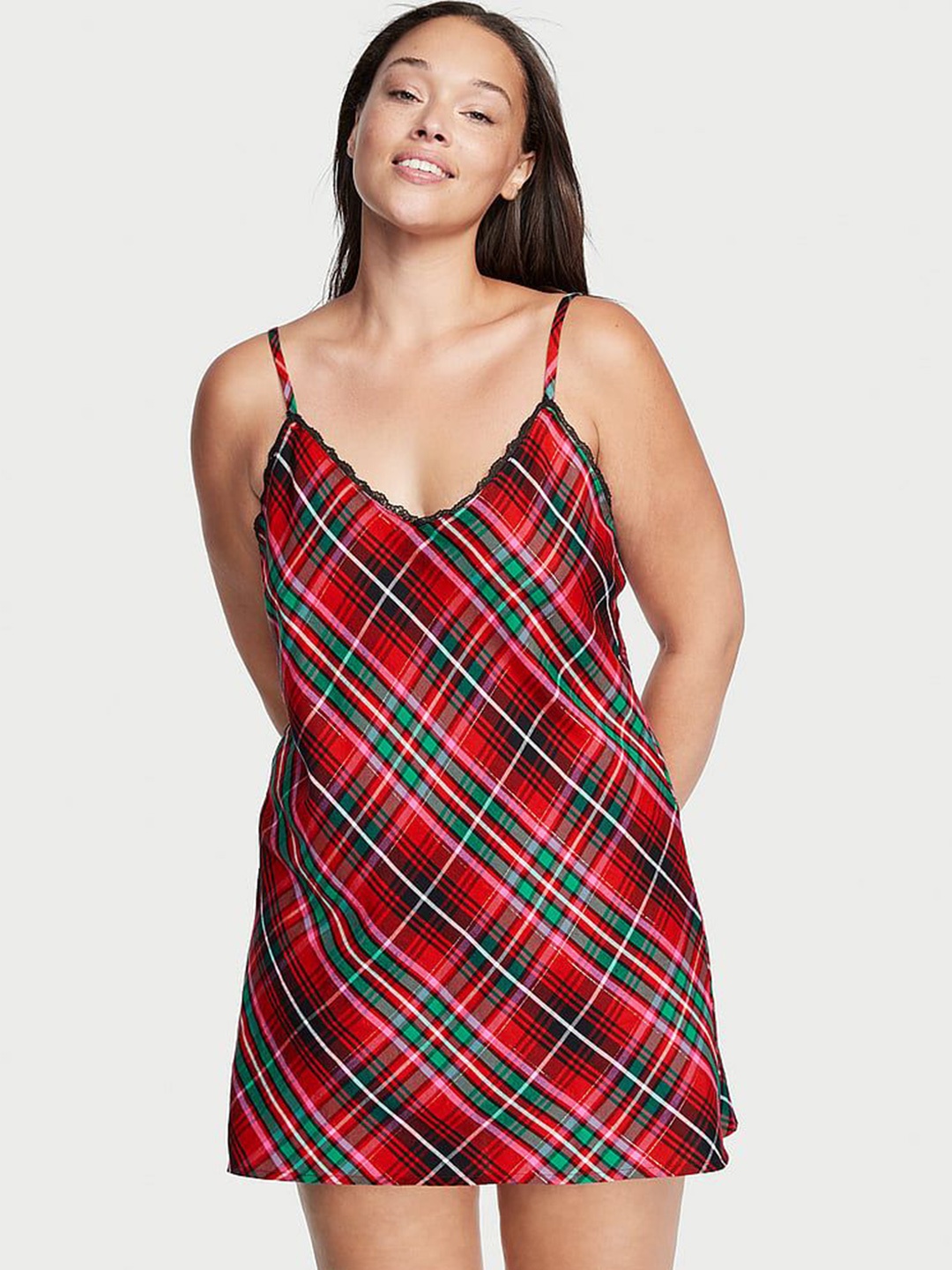 

Victoria's Secret Checked Above Knee V-Neck Night Dress, Multi