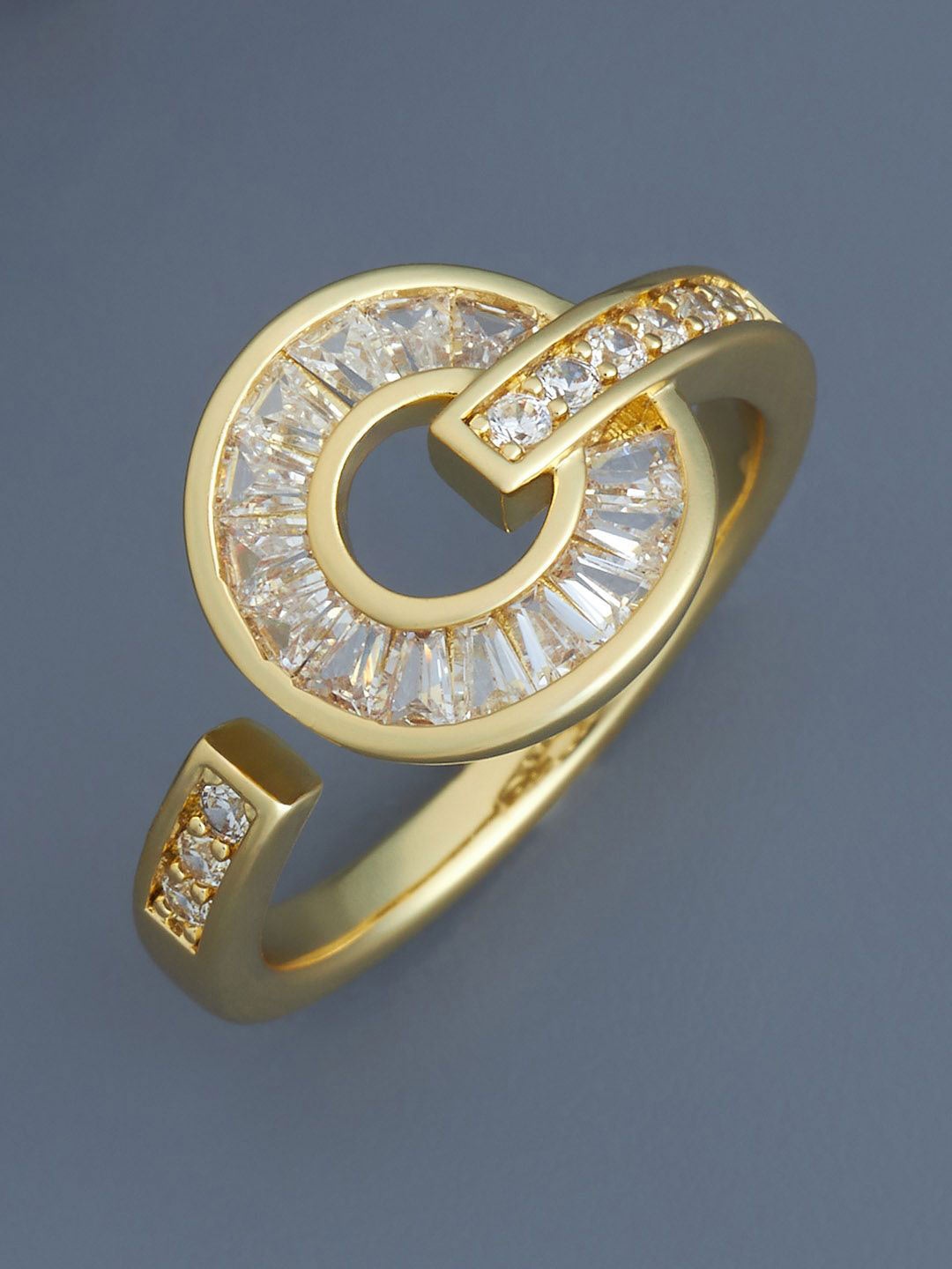 

Kushal's Fashion Jewellery Gold-Plated CZ -Studded Adjustable Finger Ring