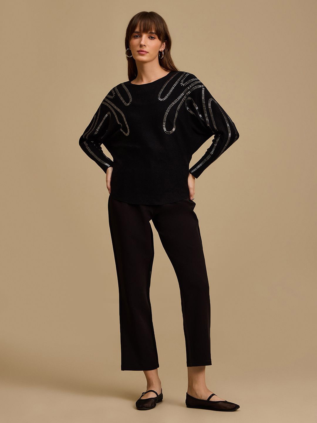 

Kazo Women Pullover with Embellished Detail, Black