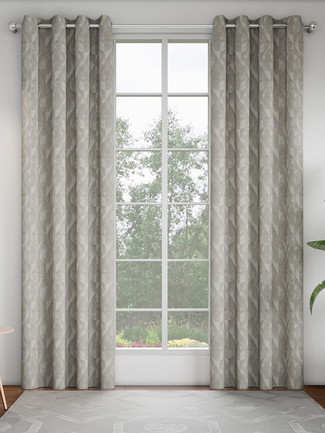 

GM Silver-Toned Set of 2 Geometric Room Darkening Door Curtain