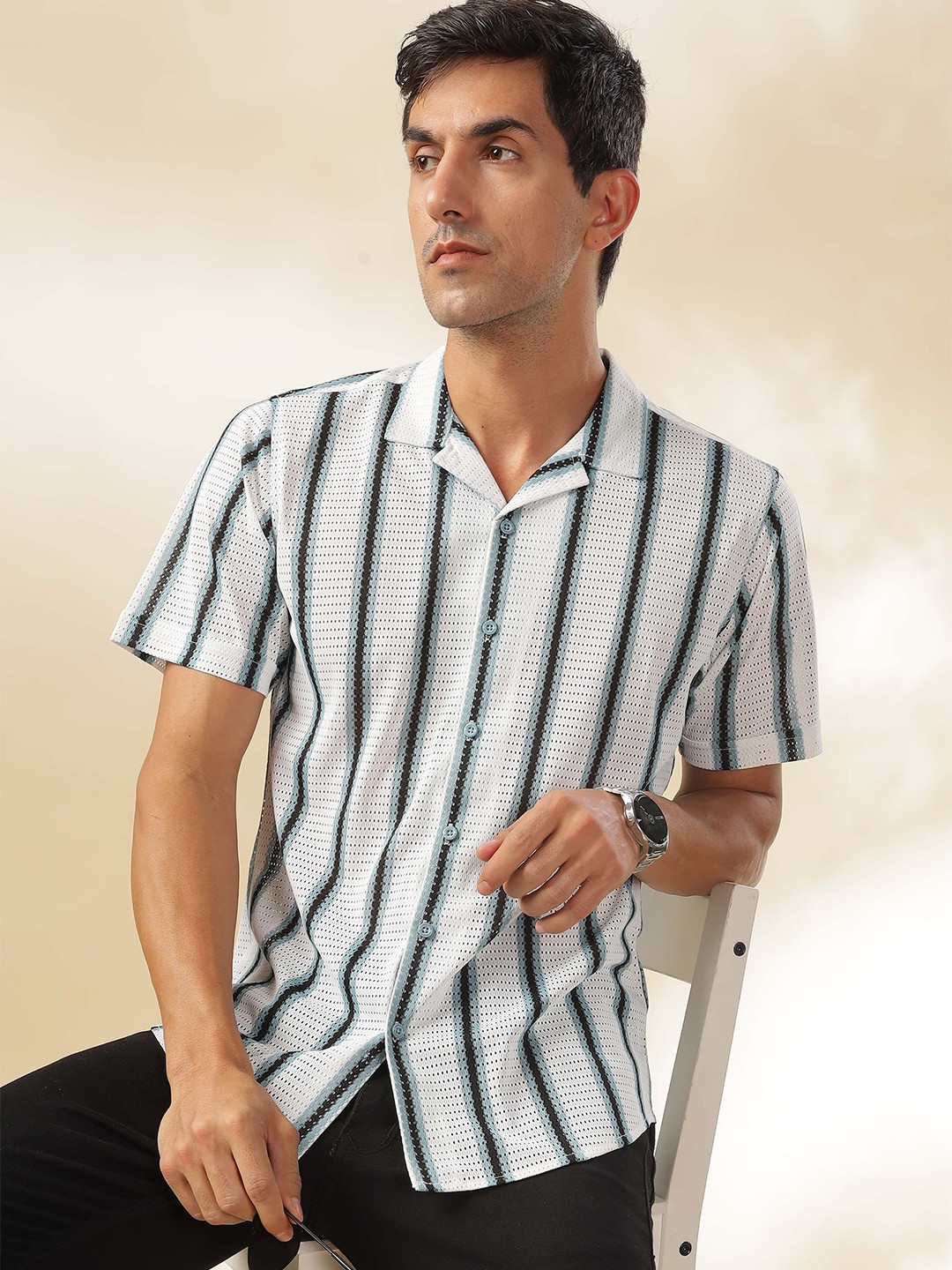 

HERE&NOW Men Slim Fit Opaque Striped Casual Shirt, Multi