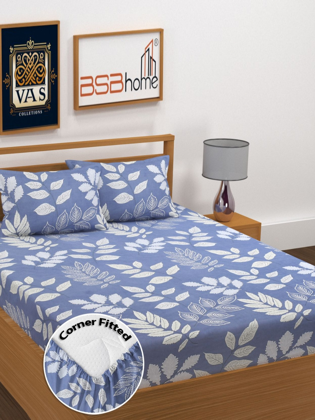 

bsb home Grey & Silver-Toned Floral 210 TC Queen Bedsheet with 2 Pillow Covers