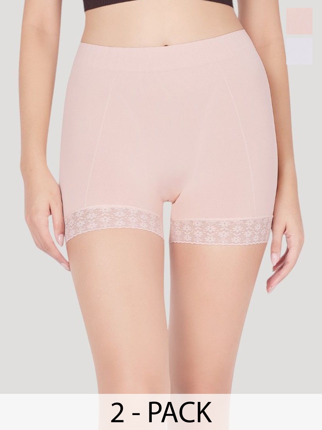 

PLUMBURY Women Pack Of 2 Seamless Mid-Rise Shorts, White