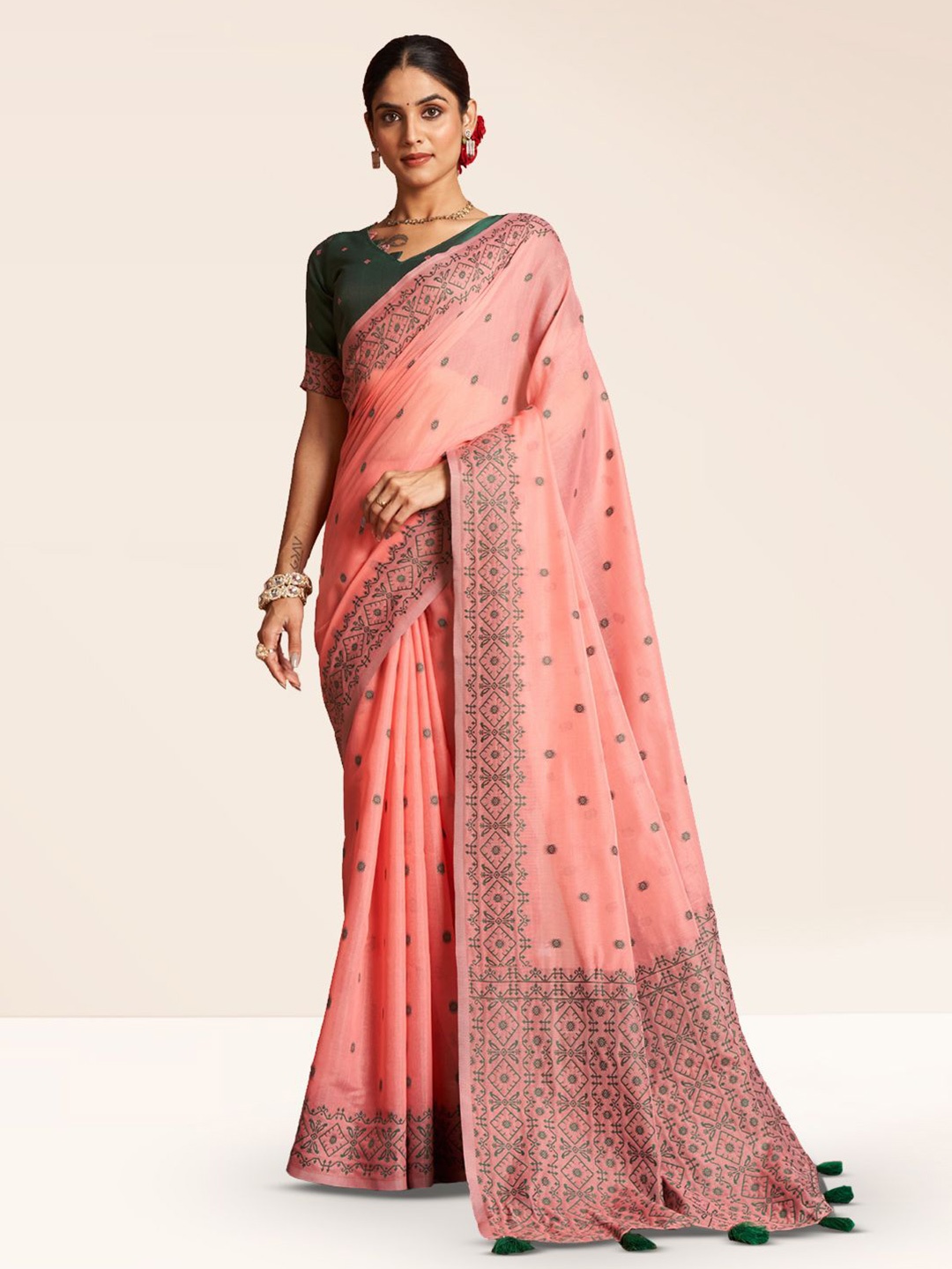 

SARHA Woven Design Silk Cotton Saree, Pink