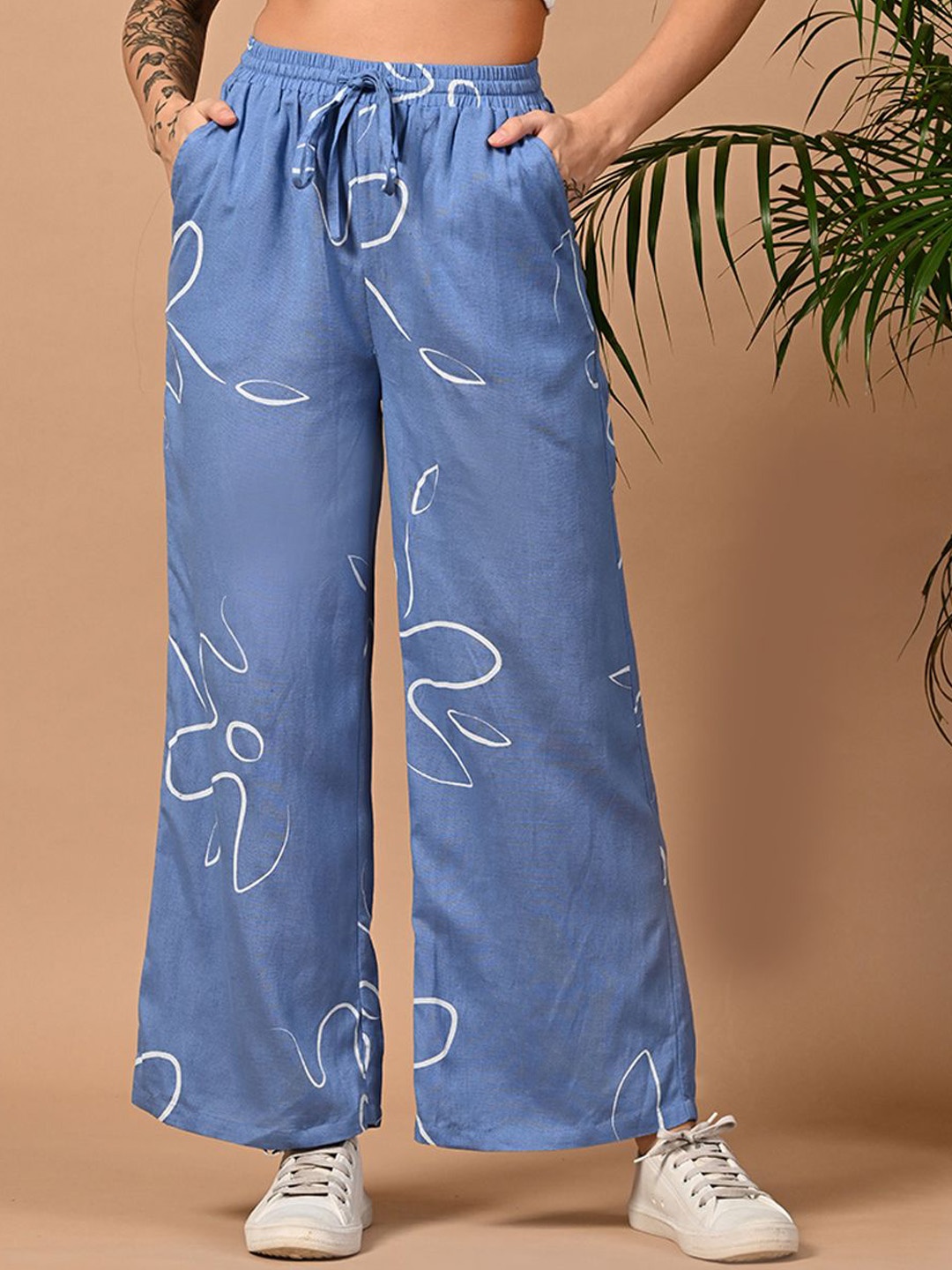 

all about you Women Printed Trousers, Blue