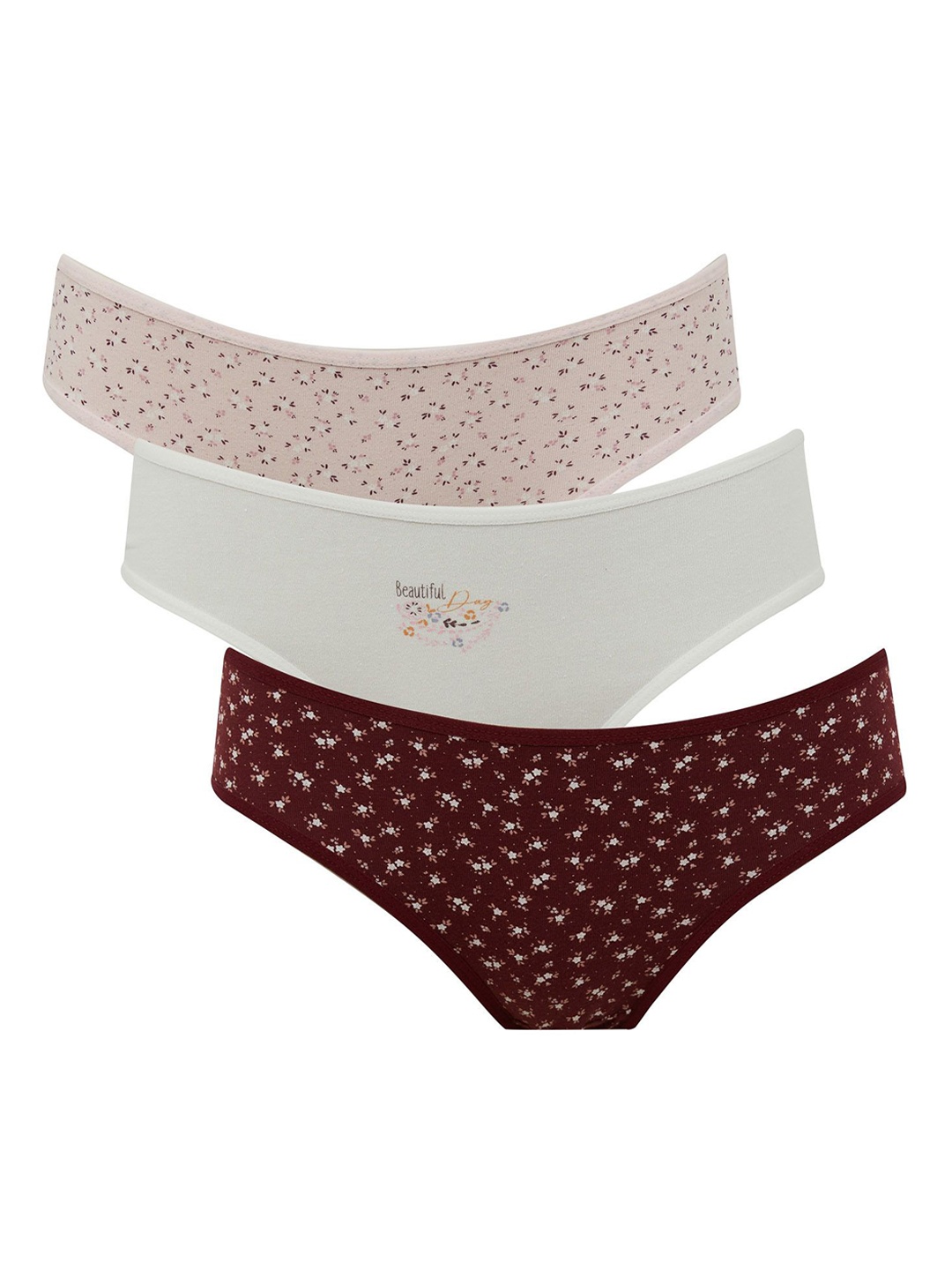 

DeFacto Women Pack Of 3 Printed Mid-Rise Basic Briefs 235761670, Maroon