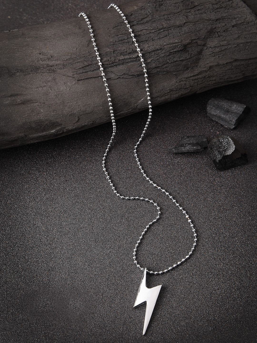 

NVR Rhodium-Plated Geometric Pendants with Chains, Silver