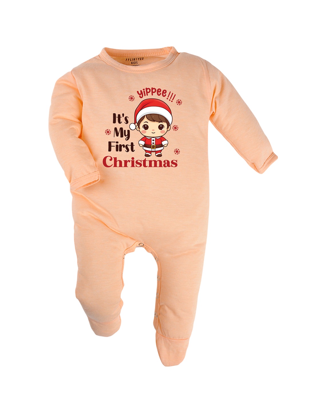 

FFLIRTYGO Infants Printed Pure Cotton Sleepsuit, Peach