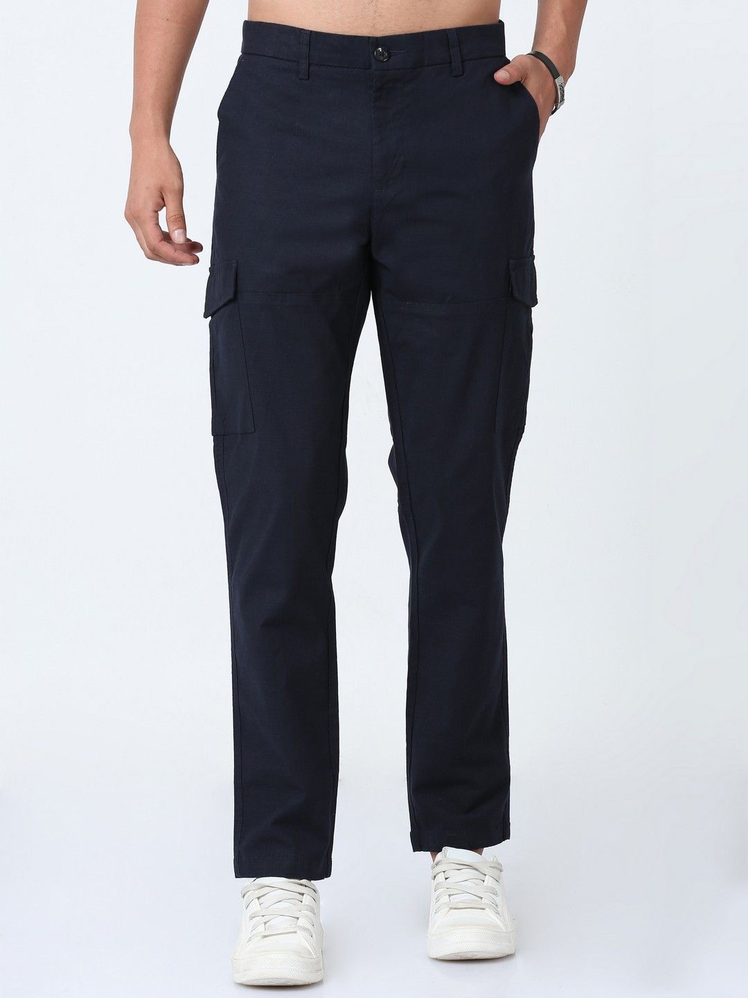 

NEVER NEUD Men Relaxed Cargos Trousers, Navy blue