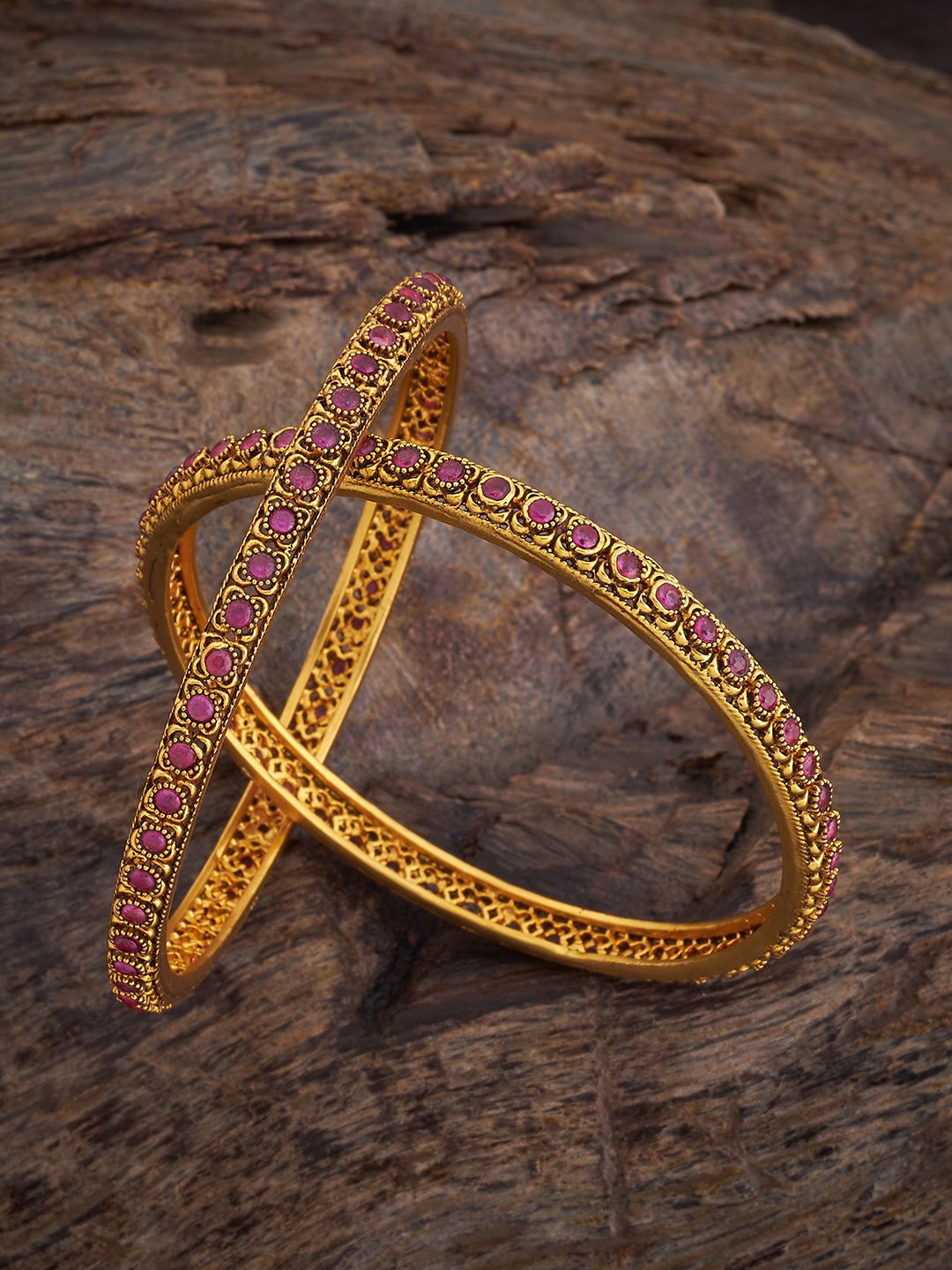 

Kushal's Fashion Jewellery Set Of 2 Gold-Plated & Studded Bangles