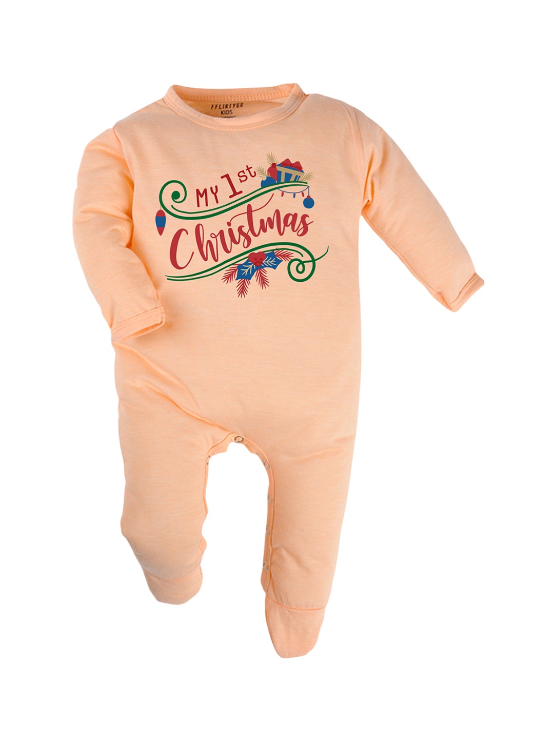 

FFLIRTYGO Christmas Infants Printed Cotton Sleepsuit, Peach