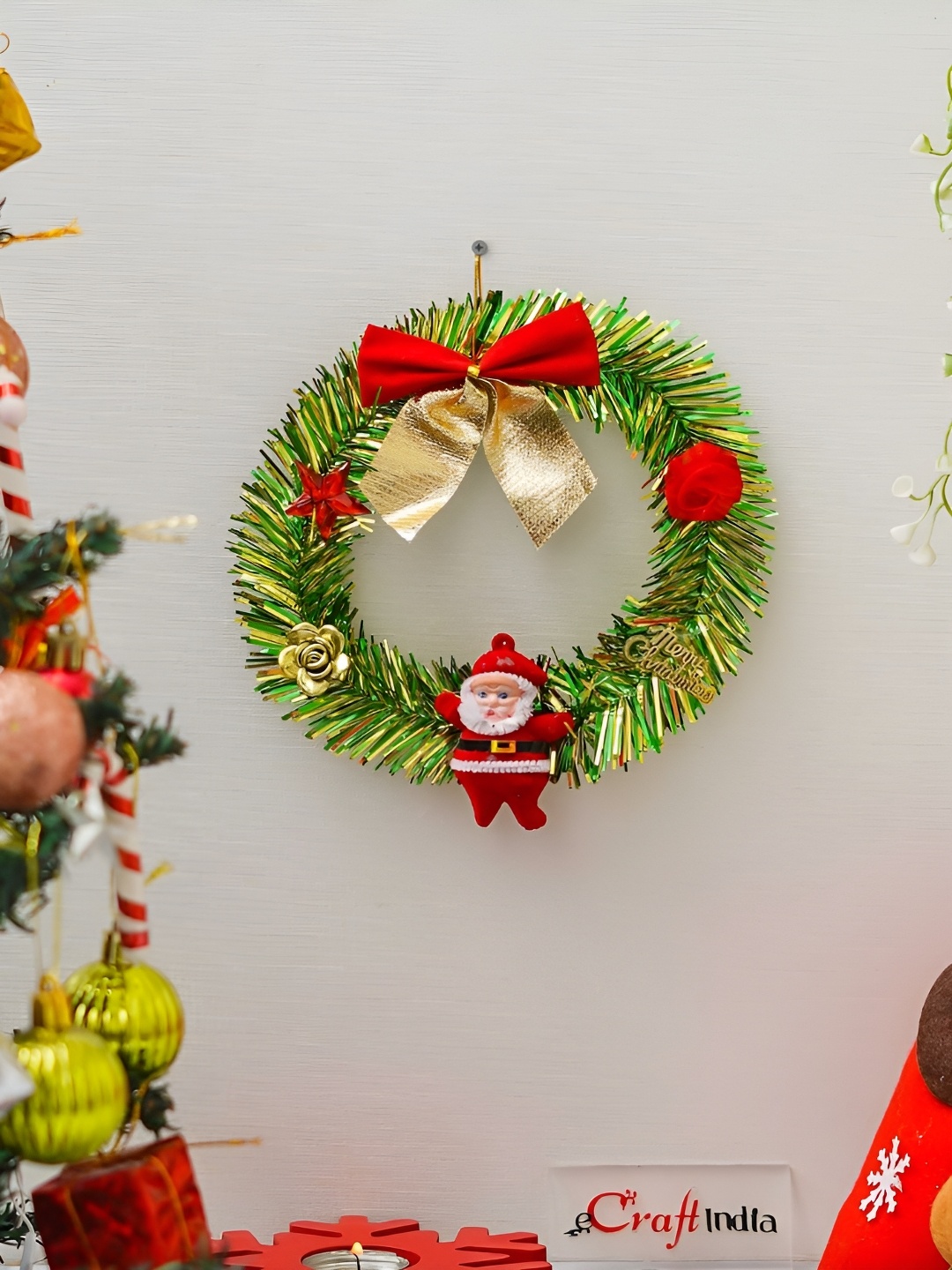 

eCraftIndia Green & Red Santa Claus Christmas Hanging Wreath
