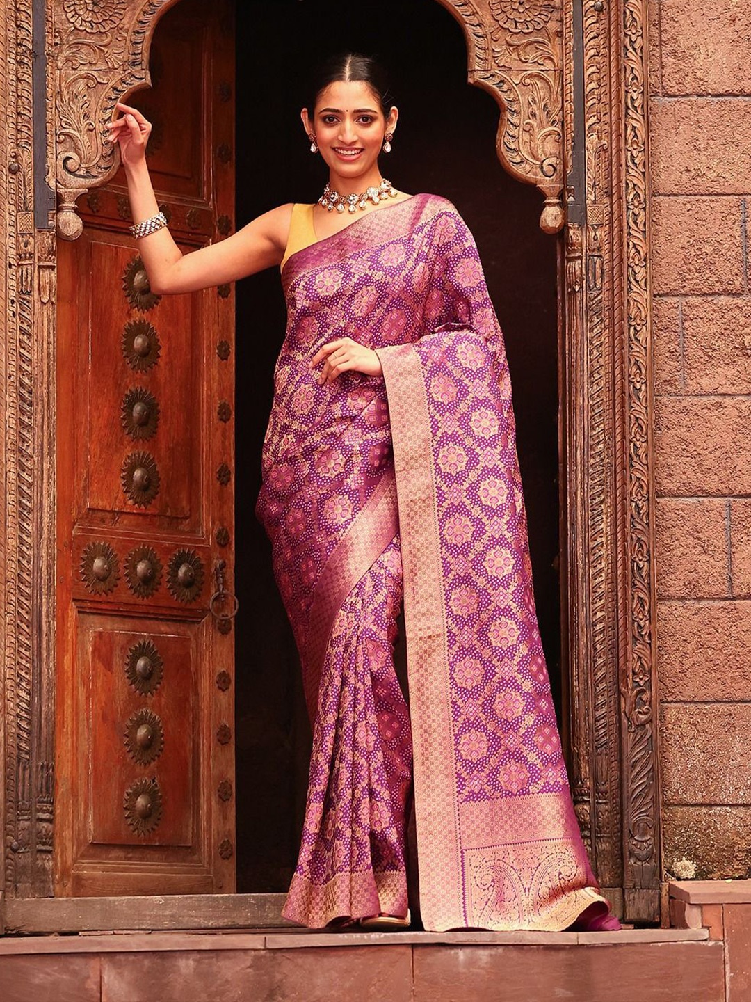 

Meena Bazaar Woven Design Zari Art Silk Saree, Purple