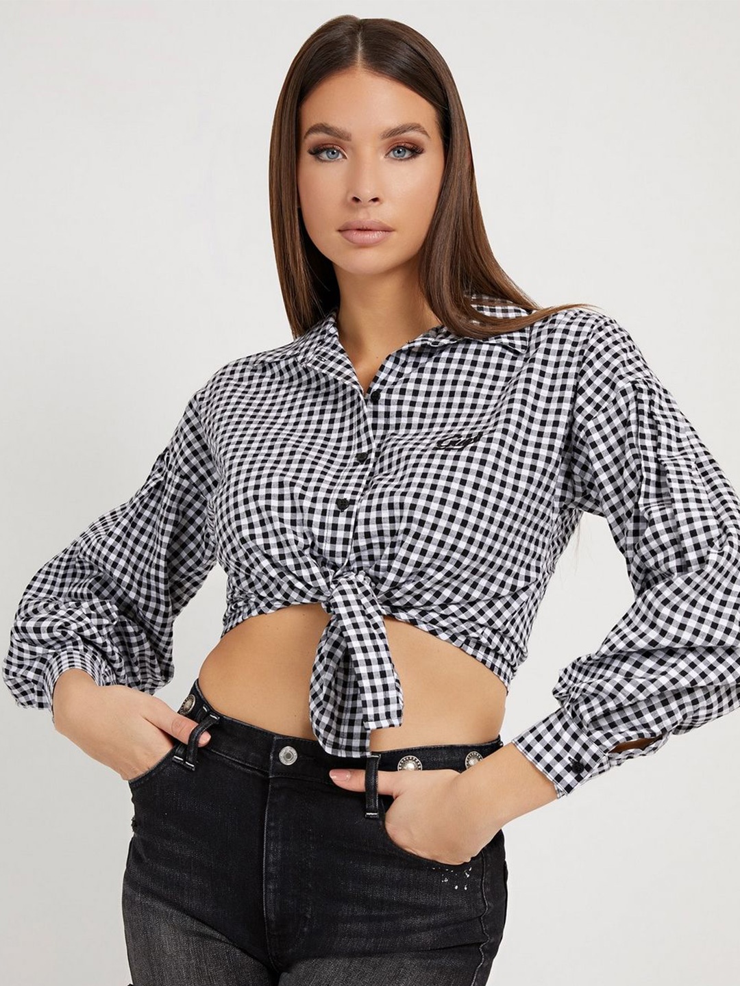 

GUESS Checked Top, White