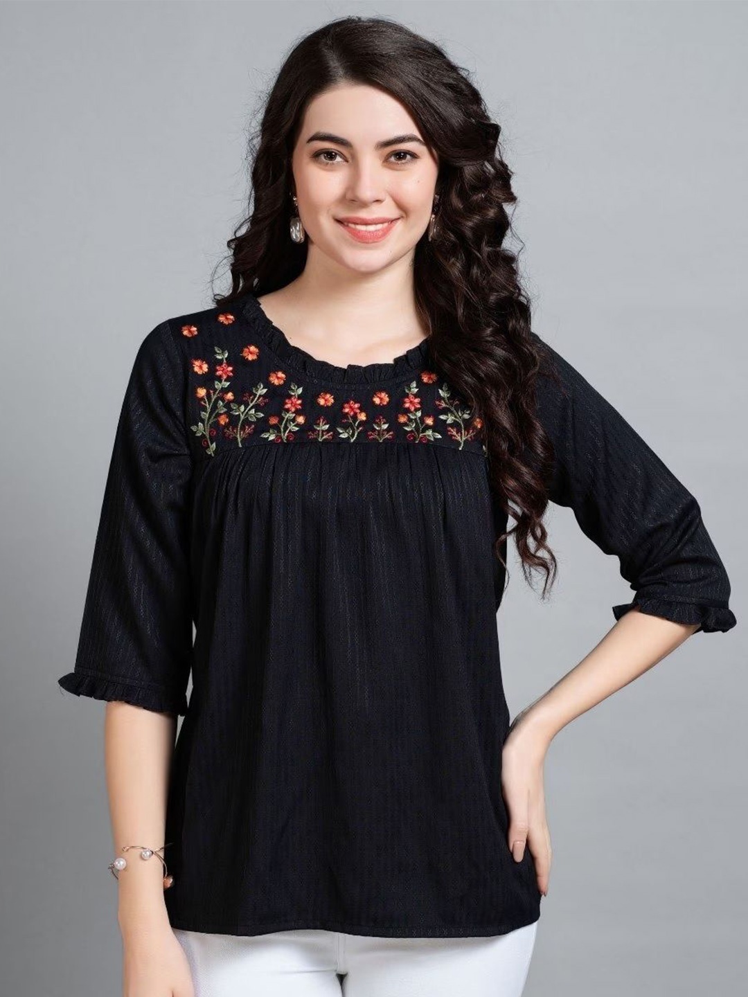 

all about you Floral Cotton Crepe Top, Navy blue