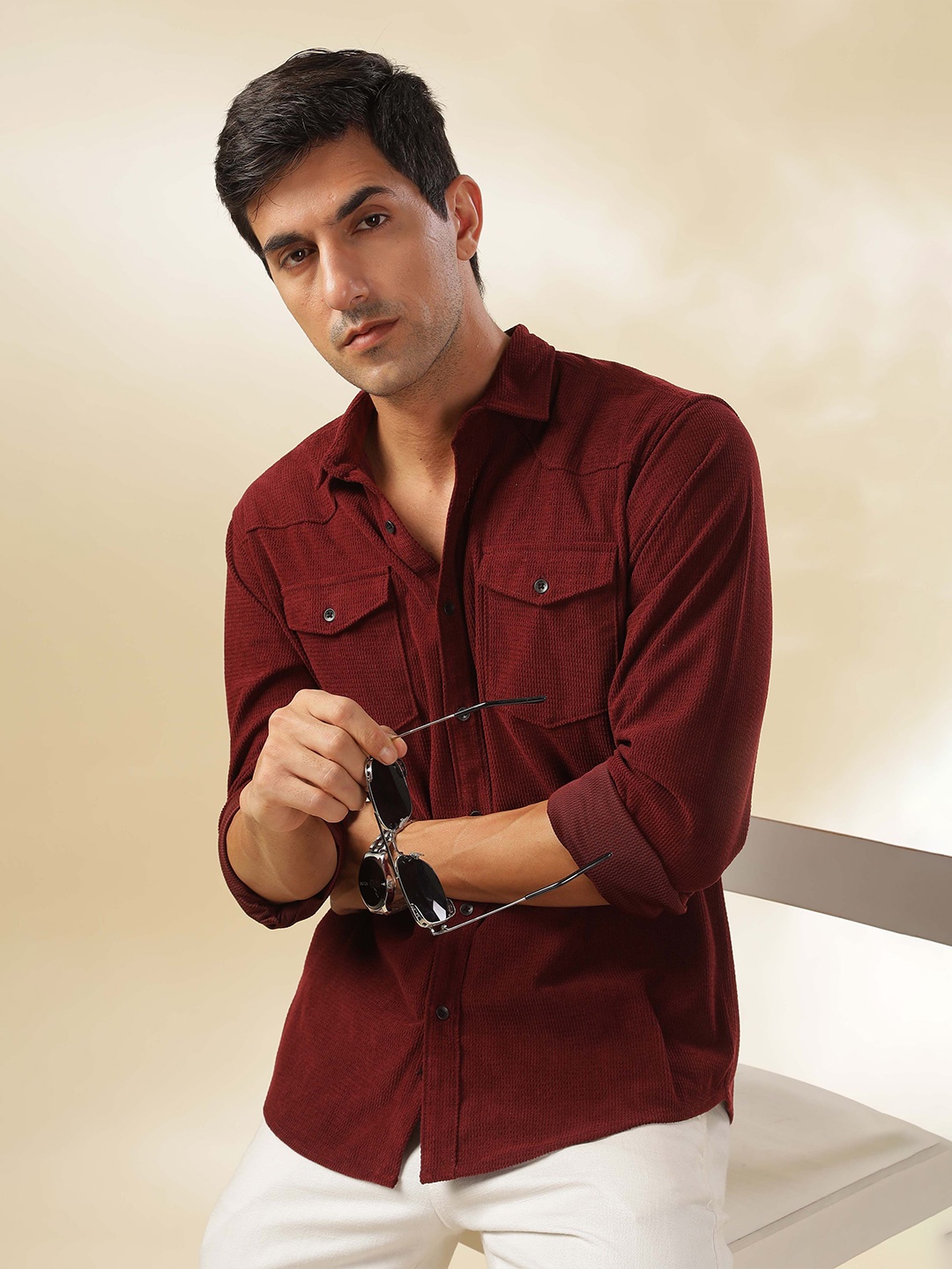 

HERE&NOW Men Opaque Casual Shirt, Maroon