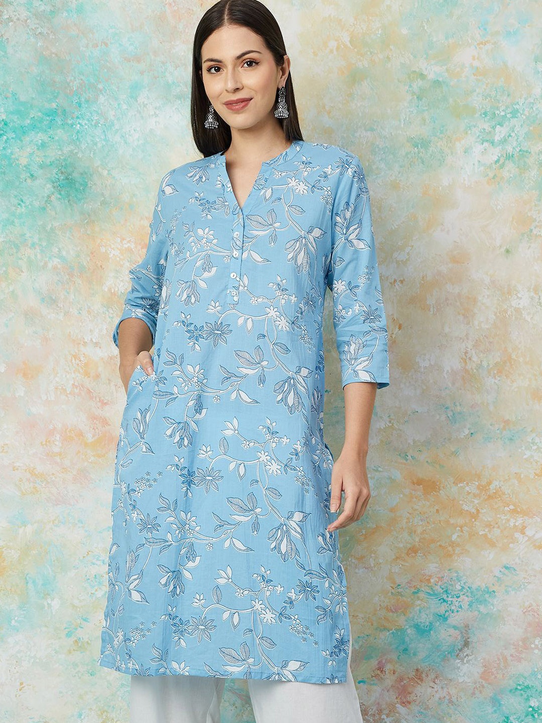 

Melange by Lifestyle Women Floral Printed Kurta, Blue