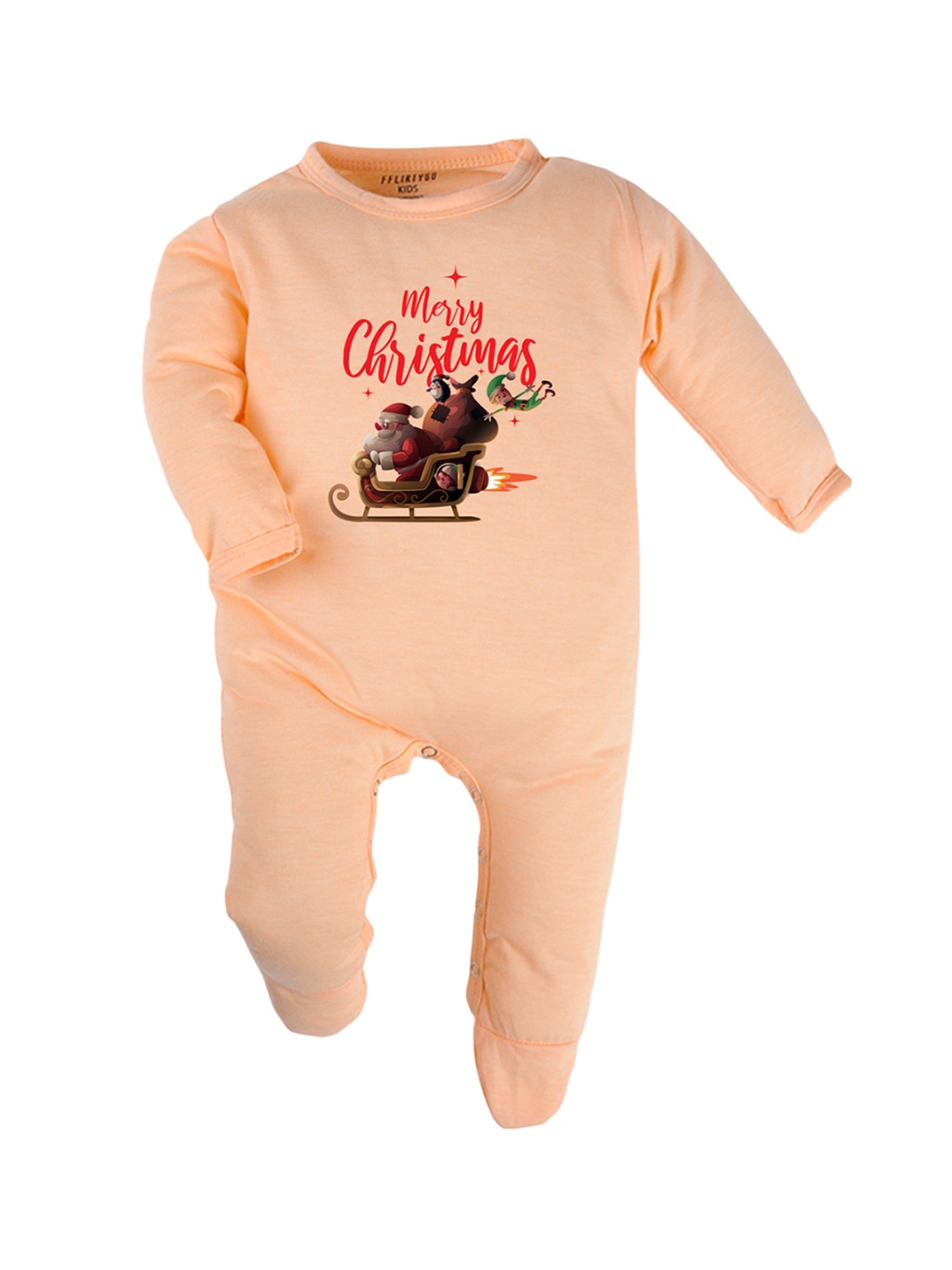 

FFLIRTYGO Kids Printed Cotton Sleepsuit, Peach