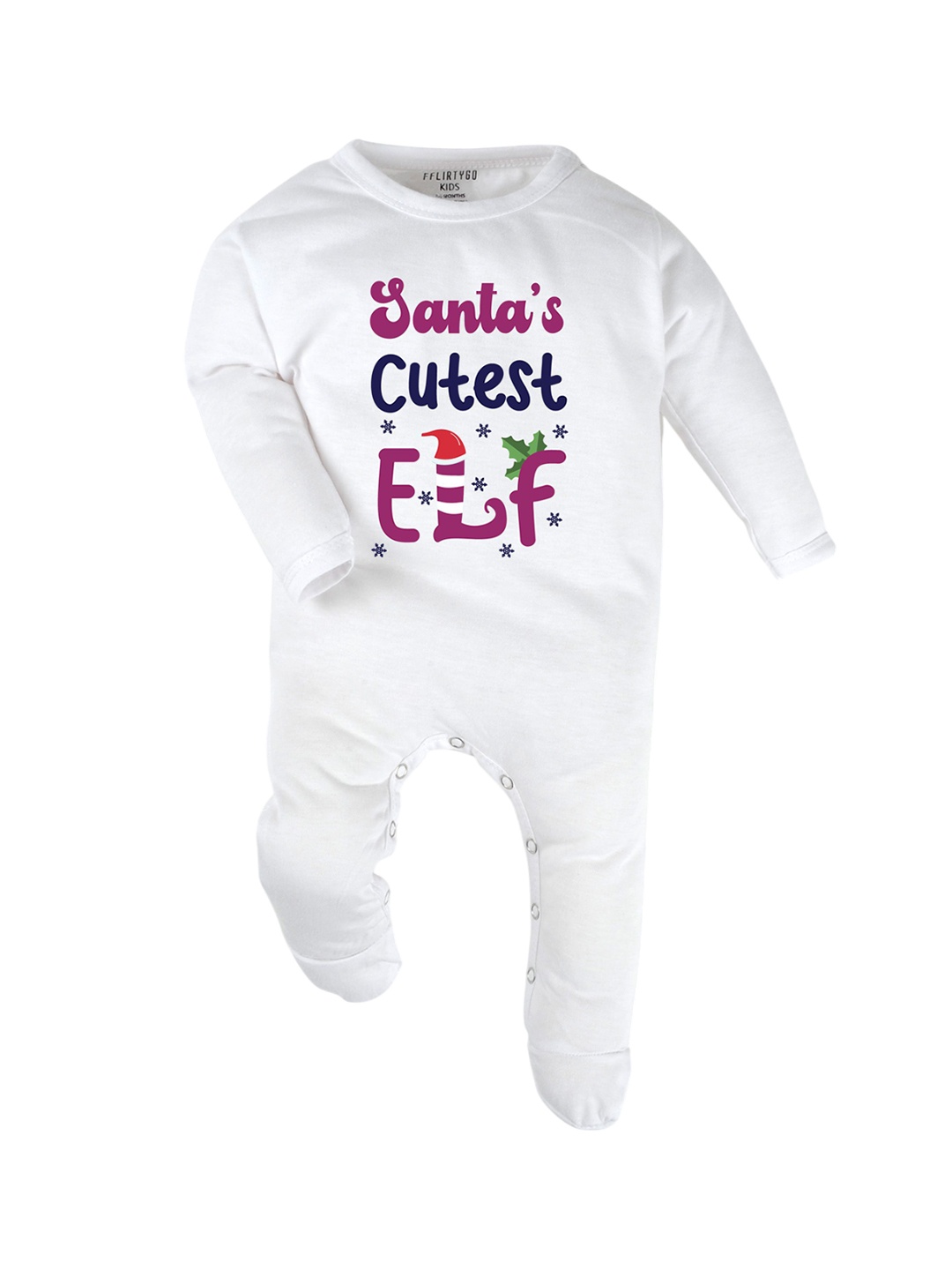 

FFLIRTYGO Infants Printed Pure Cotton Sleepsuit, White