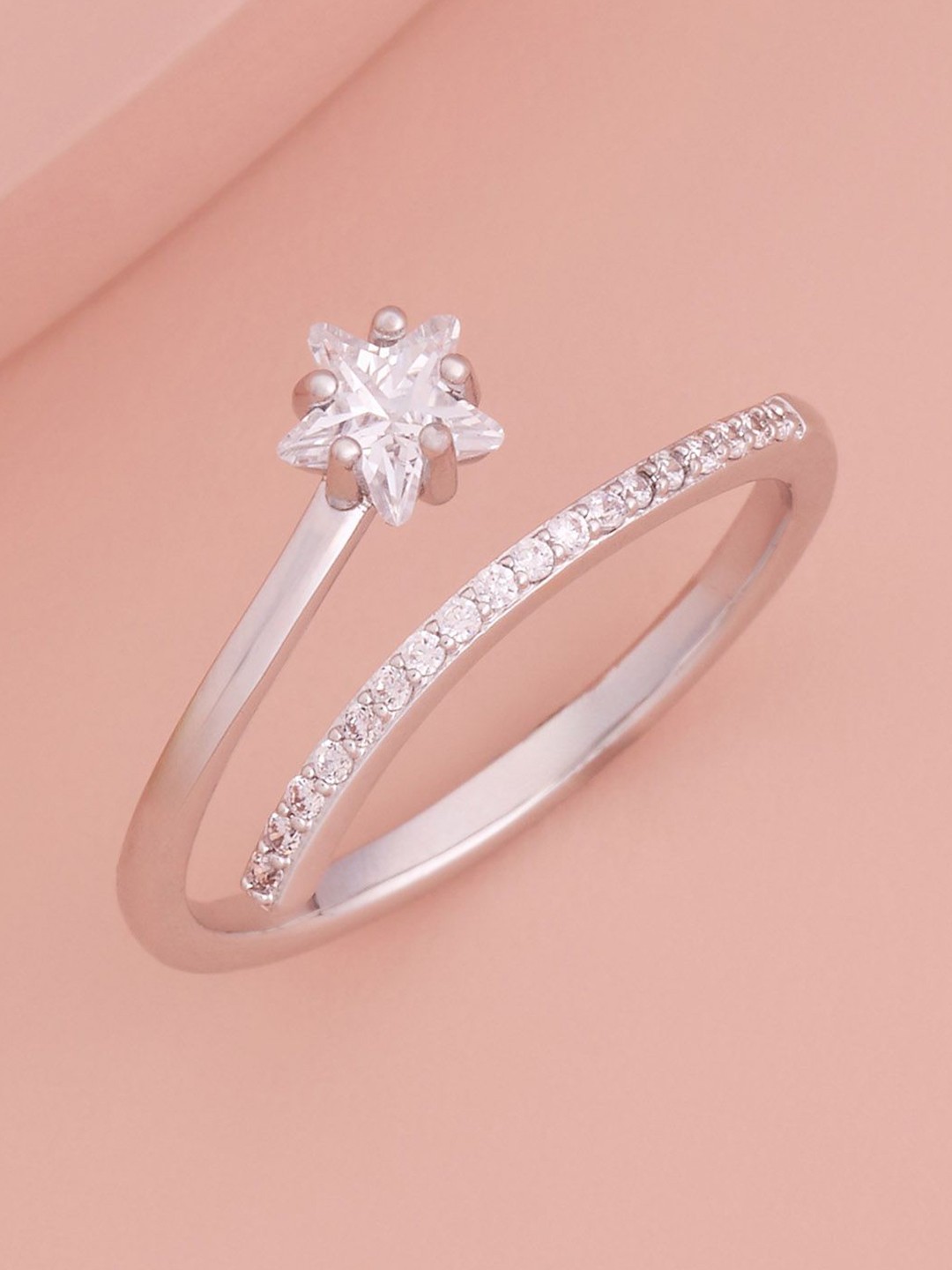 

Kushal's Fashion Jewellery Rhodium-Plated CZ Studded Adjustable Finger Ring, Silver