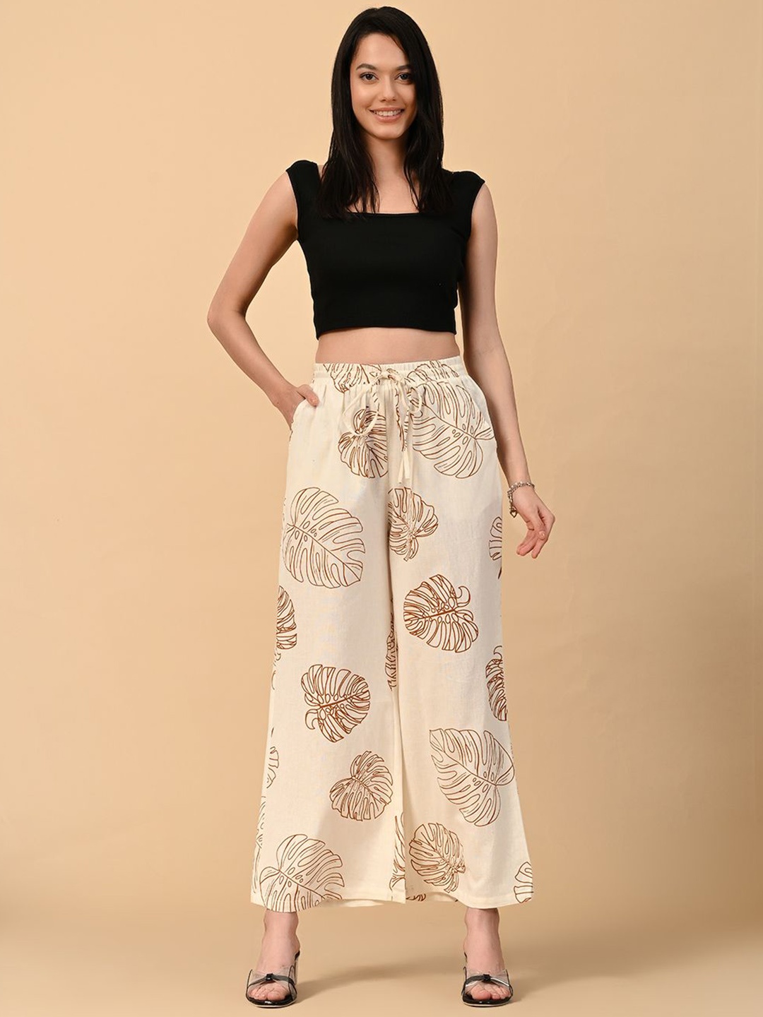 

all about you Women Ethnic Motifs Printed Pleated Trousers, White